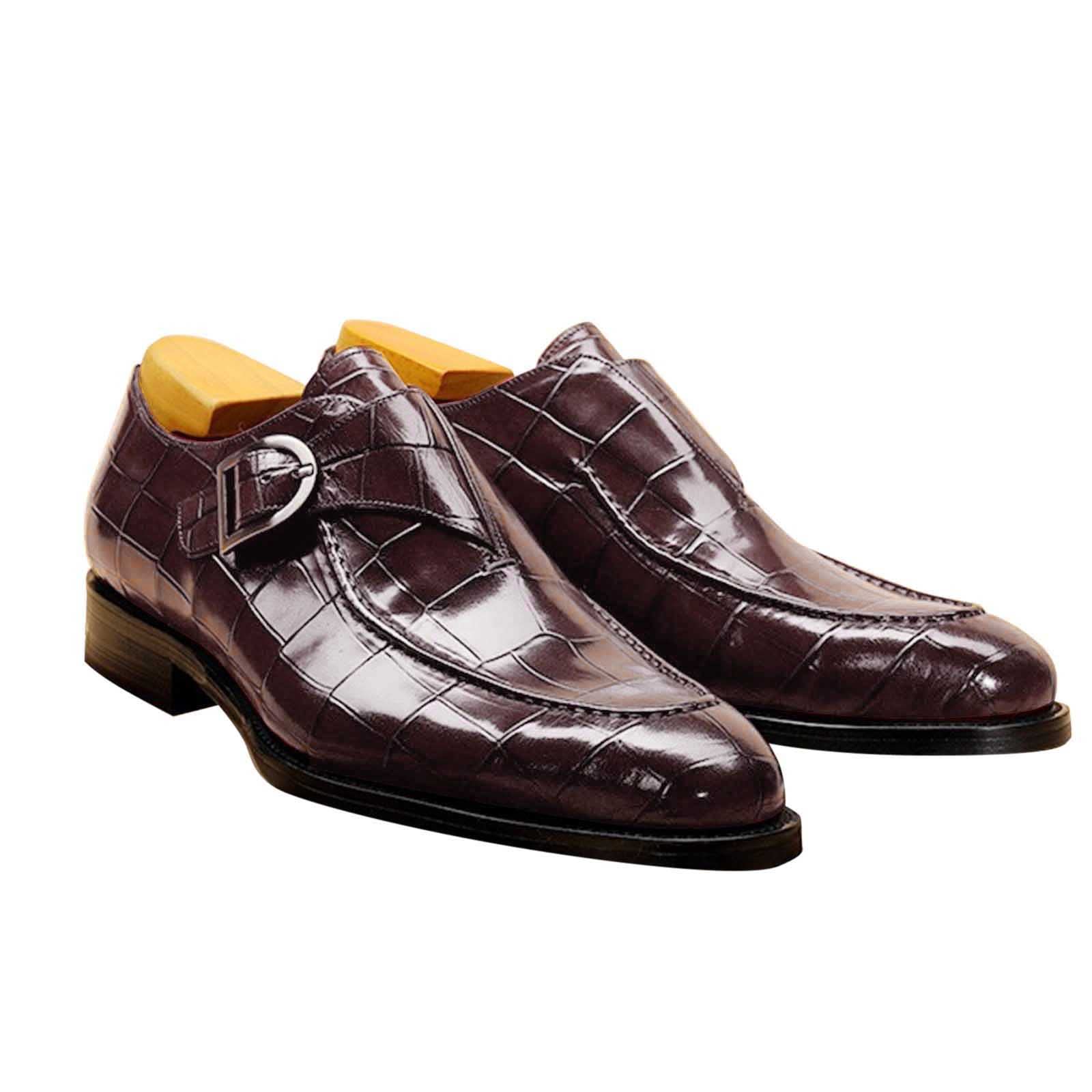 IQYU Men's Fashion Classic British Retro Pointed Shoes - Red & Black Buckle Business Casual Dress Shoes for Wide Feet | Office Wear, Formal Events & Special Occasions