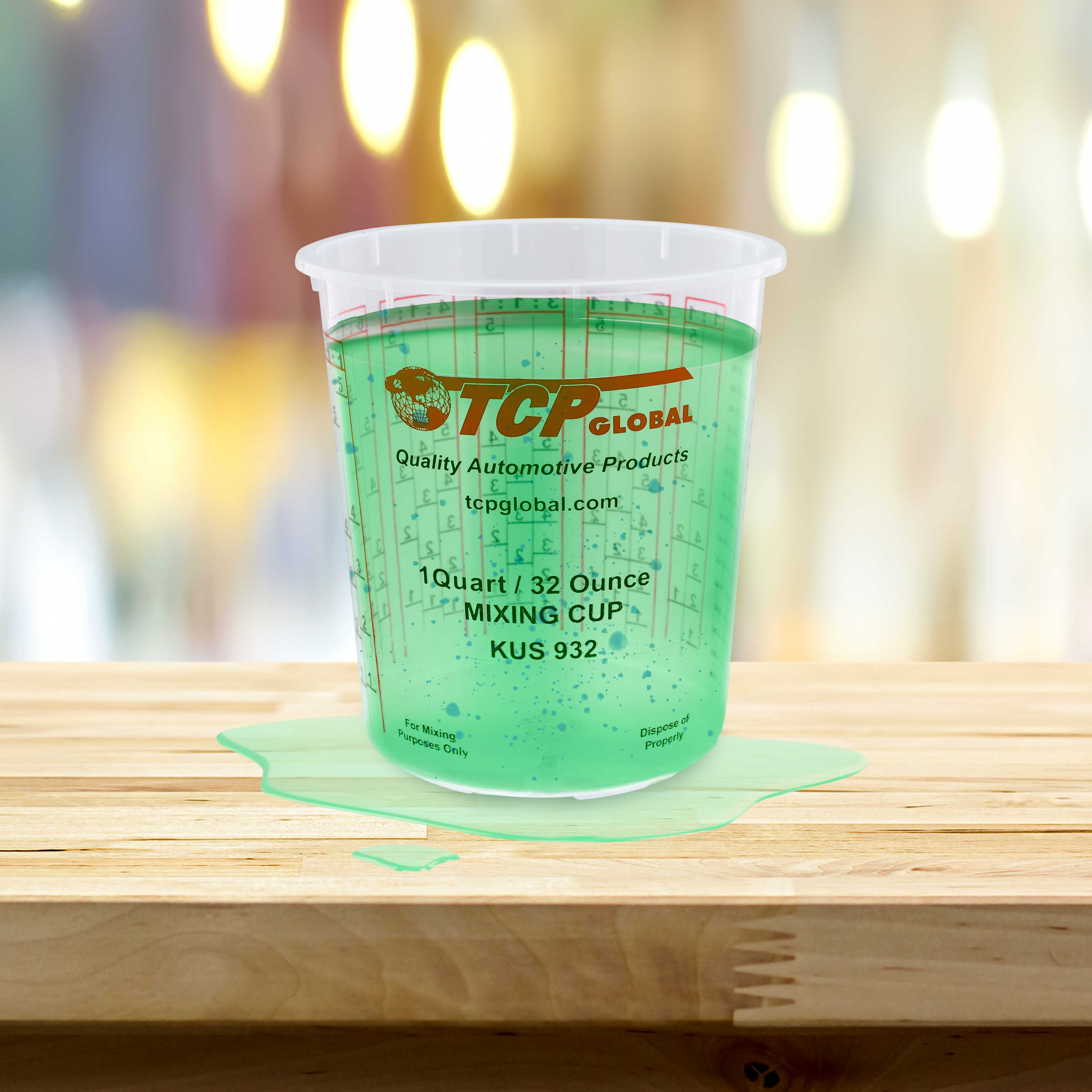 32oz Paint Mixing Cups (Pack of 100) - Disposable & Reusable Plastic Measuring Cups for Automotive Painting, Epoxy Resin, Acrylic Arts - Graduated with Mixing Ratios - Perfect for DIY Projects, Home Renovation & Professional Use