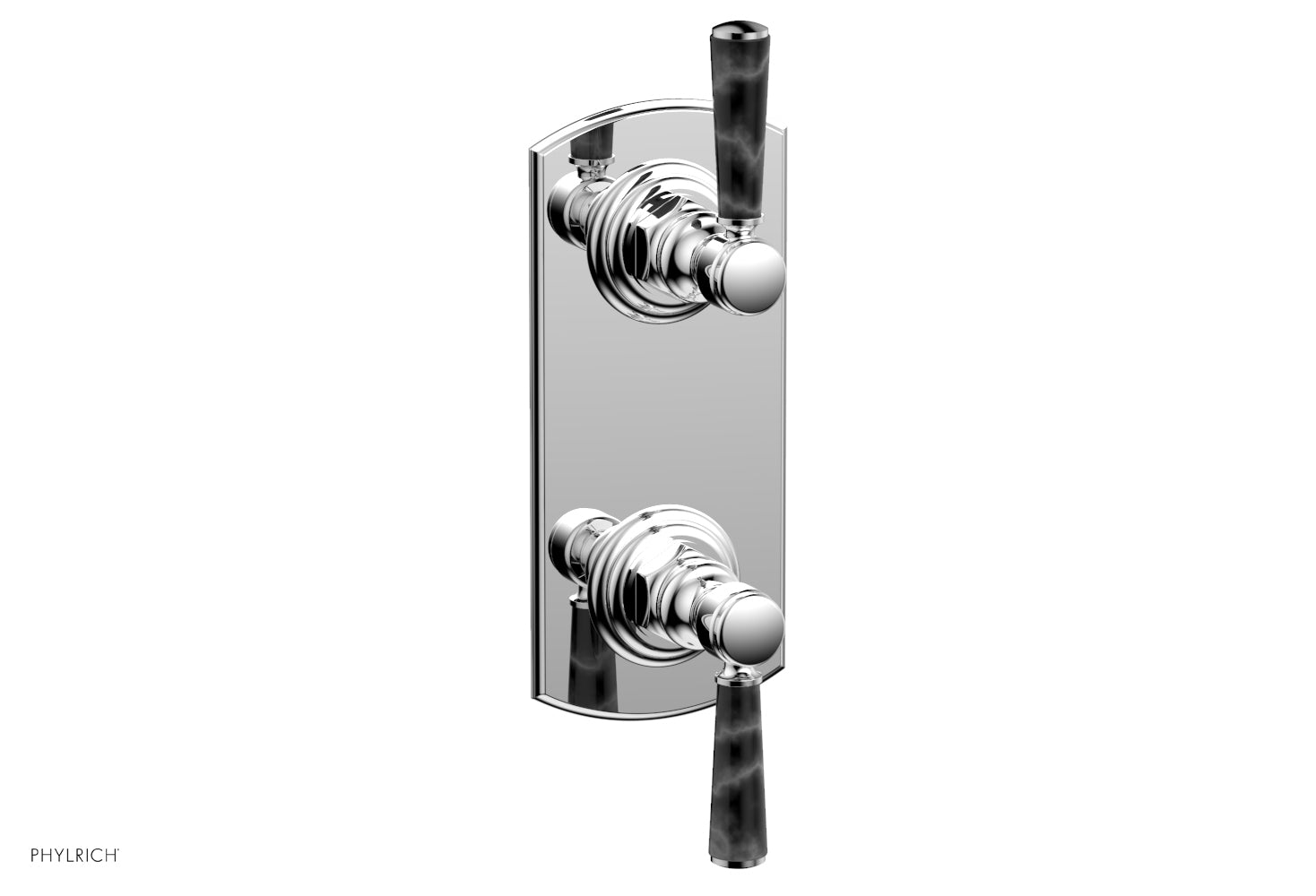 HEX TRADITIONAL / HENRI 1/2 Thermostatic Shower Valve with Volume Control & Diverter - Black Marble Handles (Model 4 155) for Bathroom & Shower Renovation
