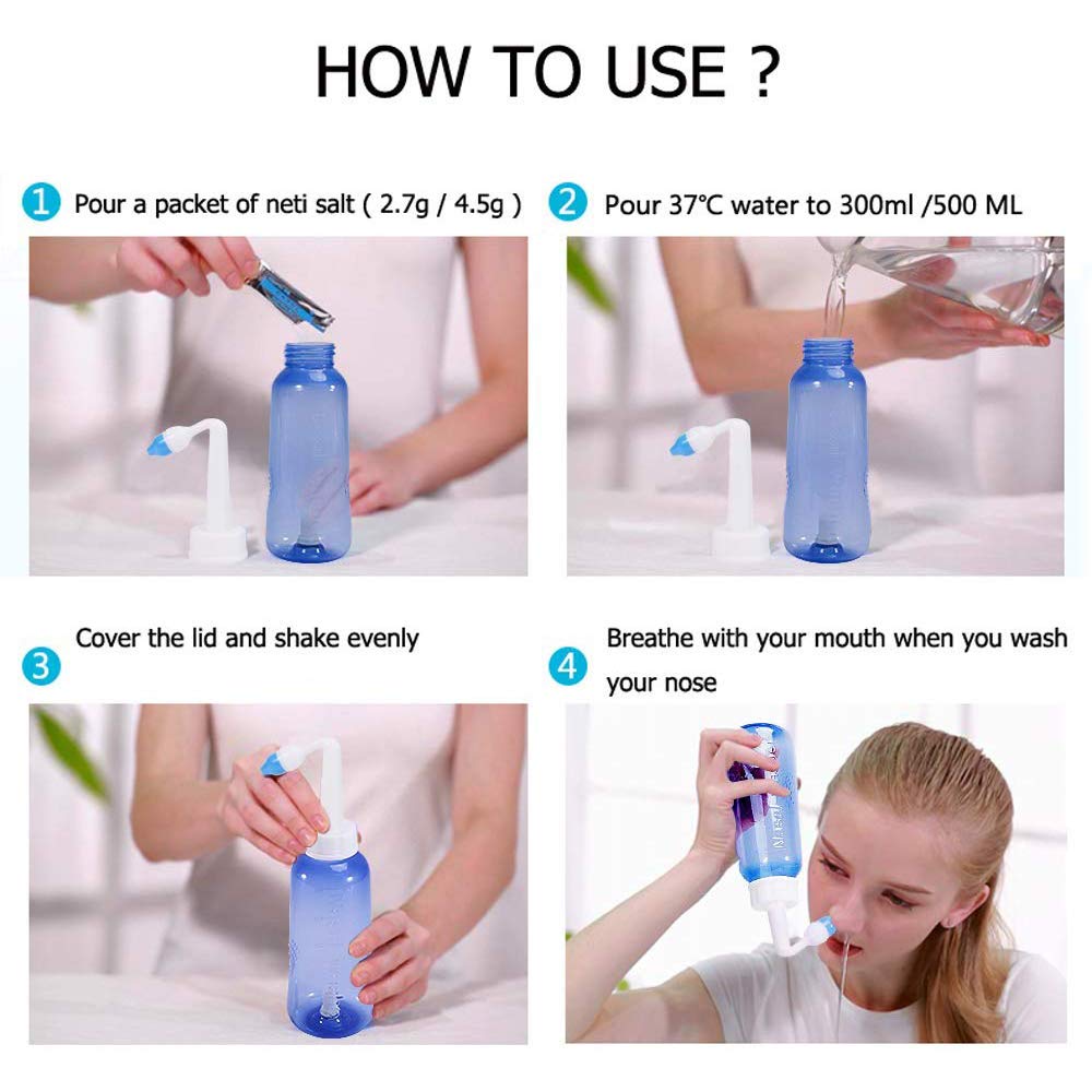 300ml Neti Pot Nasal Rinse Bottle with 2 Spouts - Sinus Rinse Kit for Allergy & Cold Relief - Helps with Rhinitis, Hay Fever, Nasal Congestion & Flu Symptoms - Perfect for Daily Nasal Hygiene & Sinus Care at Home