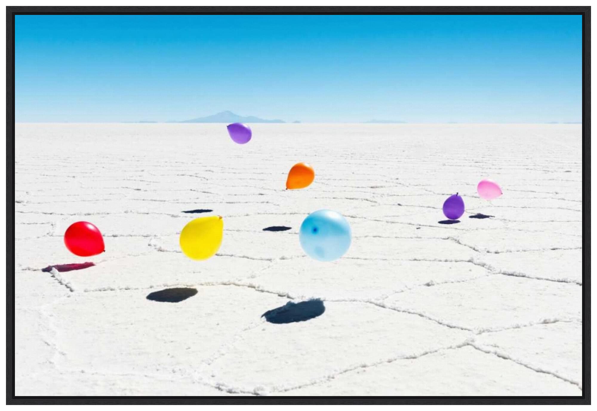 Amanti Art Framed Canvas Wall Art - Balloons Over Salar de Uyuni Bolivia Landscape Painting by Richard Silver, 33x23 Inches, Black Sylvie Frame - Perfect for Living Room, Bedroom & Office Decor