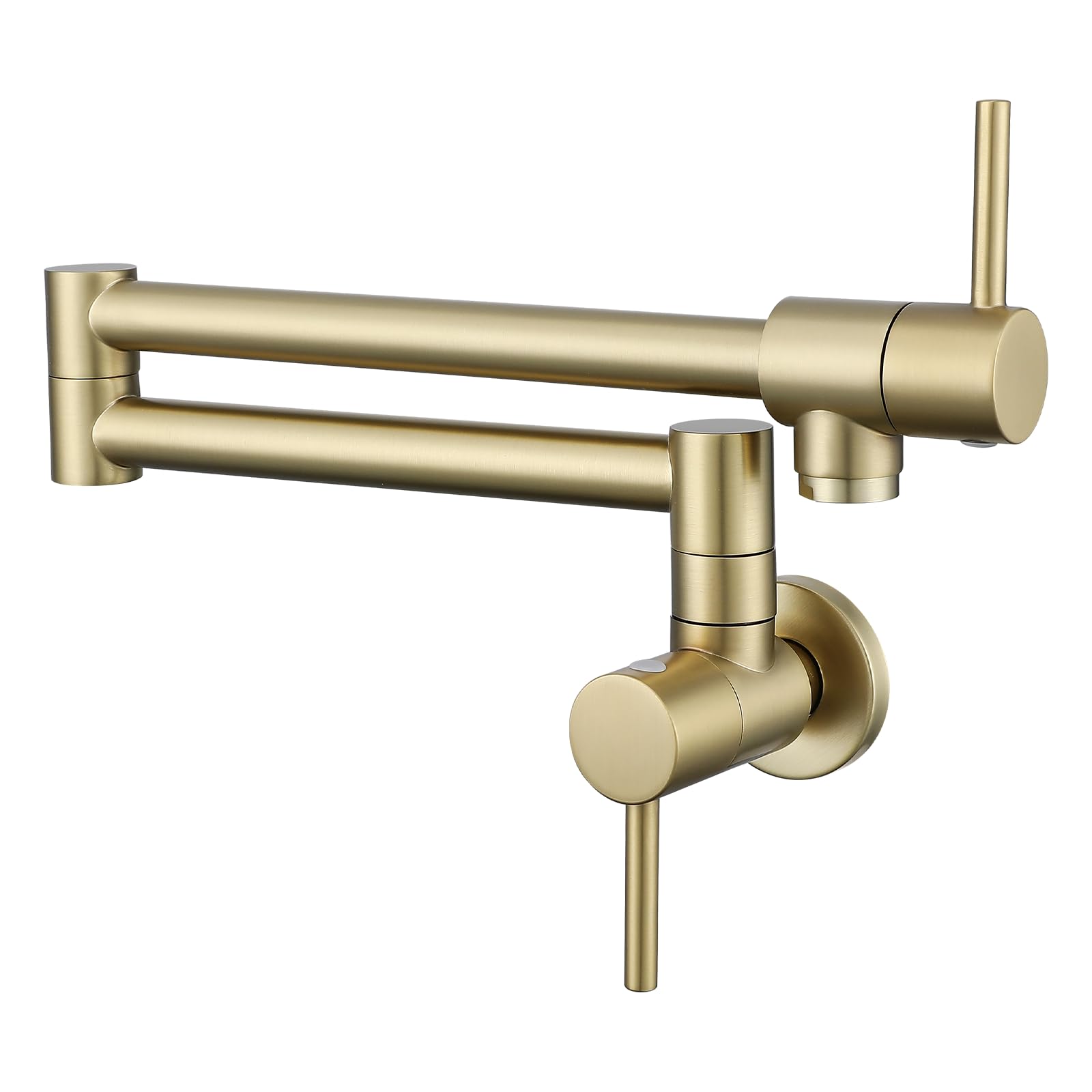 TRJIKAG Brushed Gold Kitchen Faucet with Dual Handles & Swing Arms - Commercial Brass Pot Filler for Sink and Stove - Ideal for Modern Kitchens and Cooking Stations