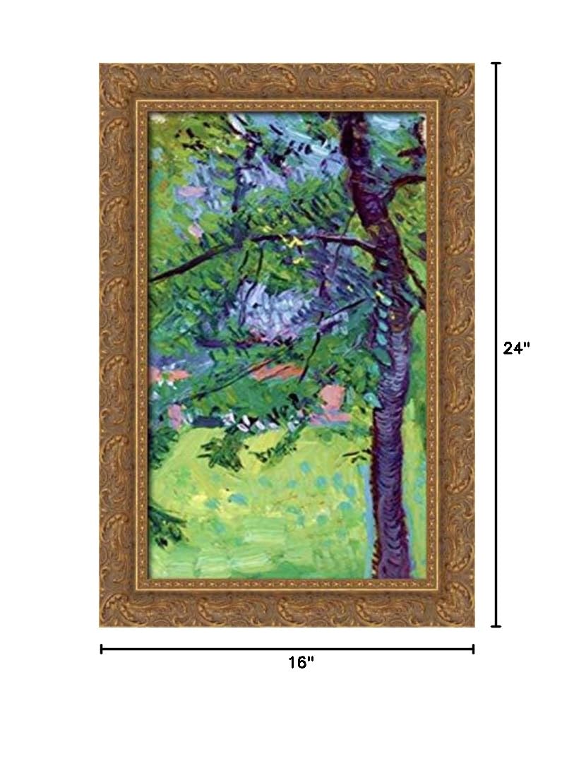 Richard Gerstl Meadow With Houses 16x24 Gold Ornate Wood Framed Canvas Art - Perfect for Living Room, Bedroom & Office Wall Decor