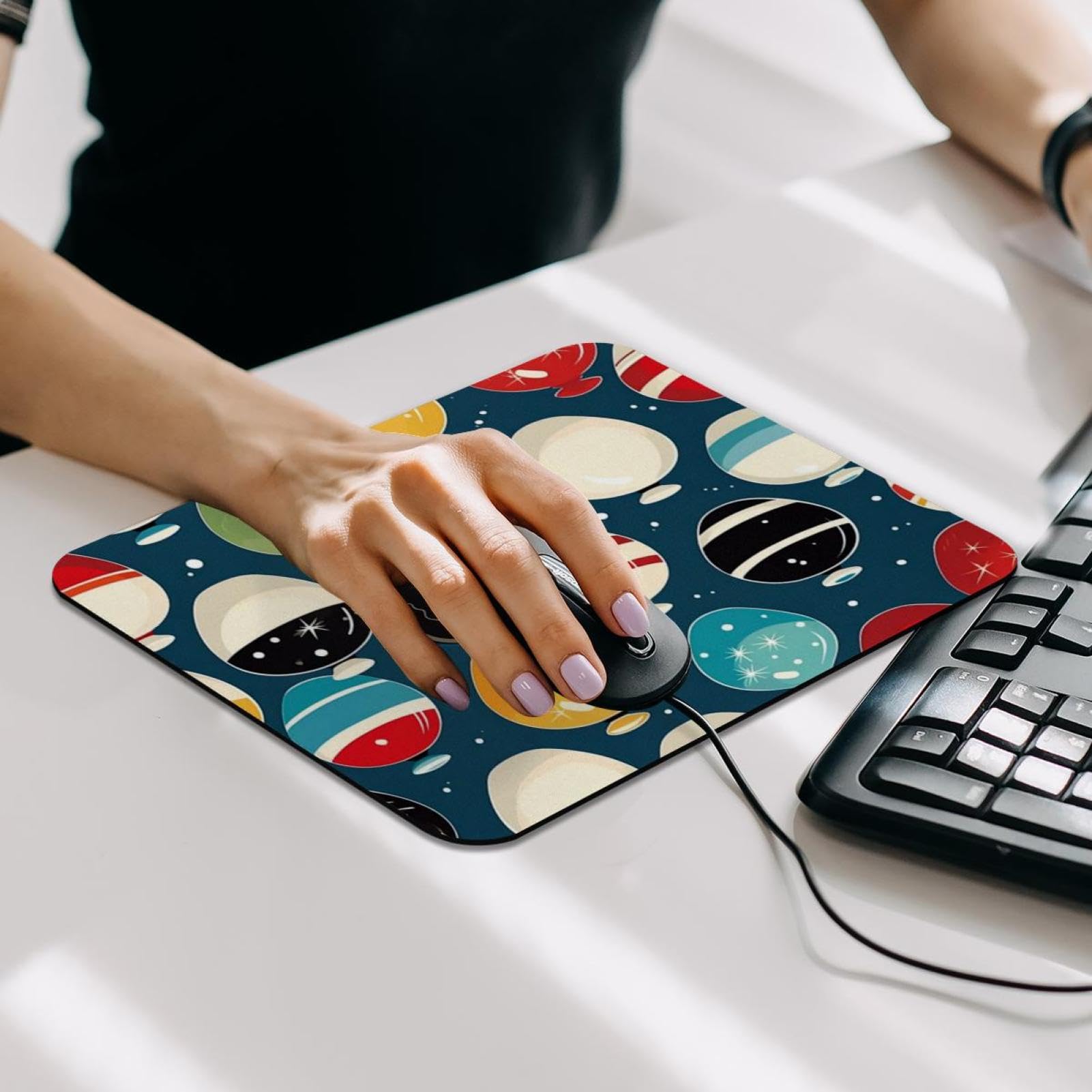 Cute Bowling Ball Pattern Desk Mat - Non-Slip Rubber Base Gaming Mouse Pad & Keyboard Mat for Office, Home, PC Work & Gaming | Perfect for Computer Desks, Workspaces & Game Setups