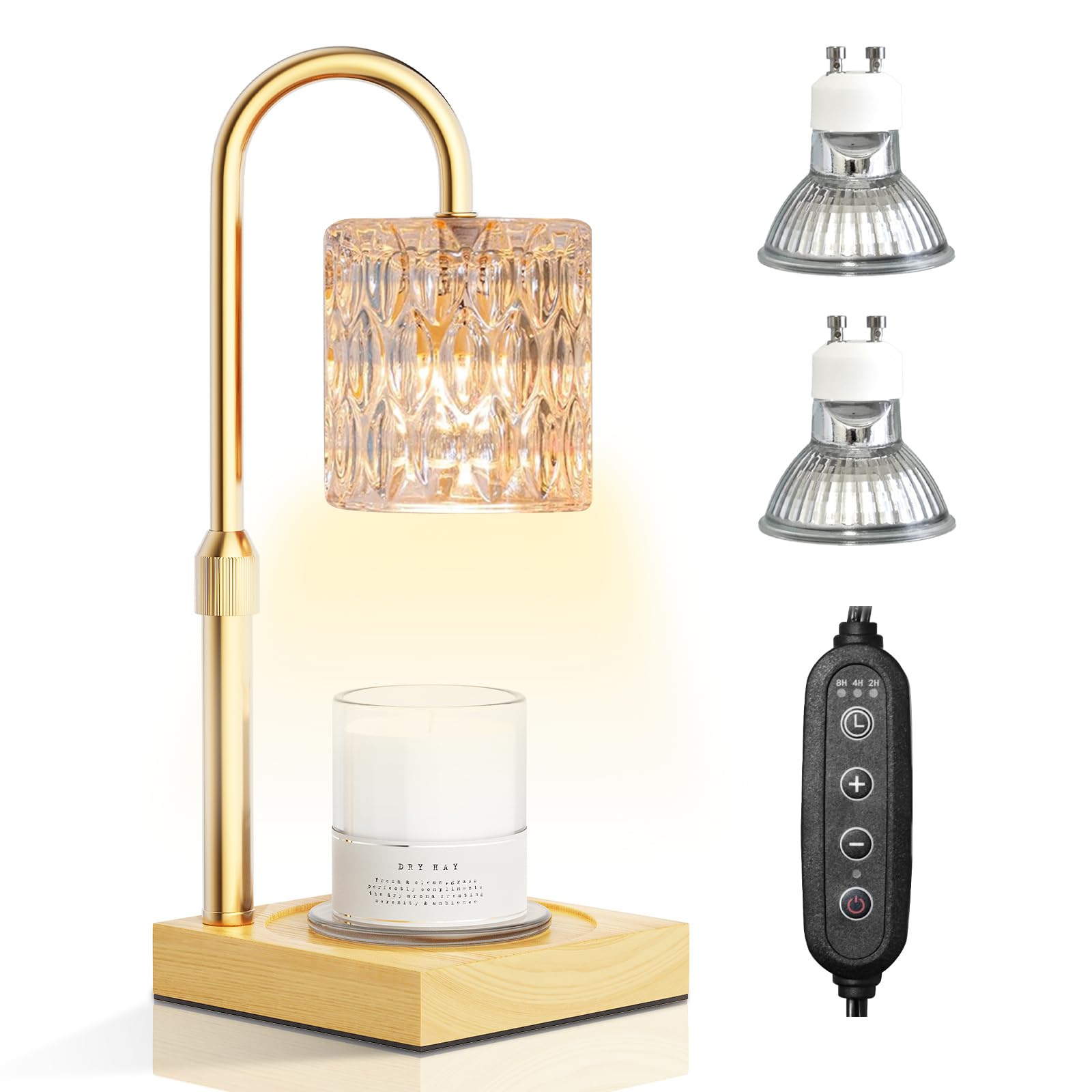 Aromatherapy Candle Warmer Lamp with Timer & Dimmer - Adjustable Height Electric Wax Melter with 2 Bulbs - Perfect for Home Decor, Housewarming Gifts, Bedroom Relaxation and Spa Ambience
