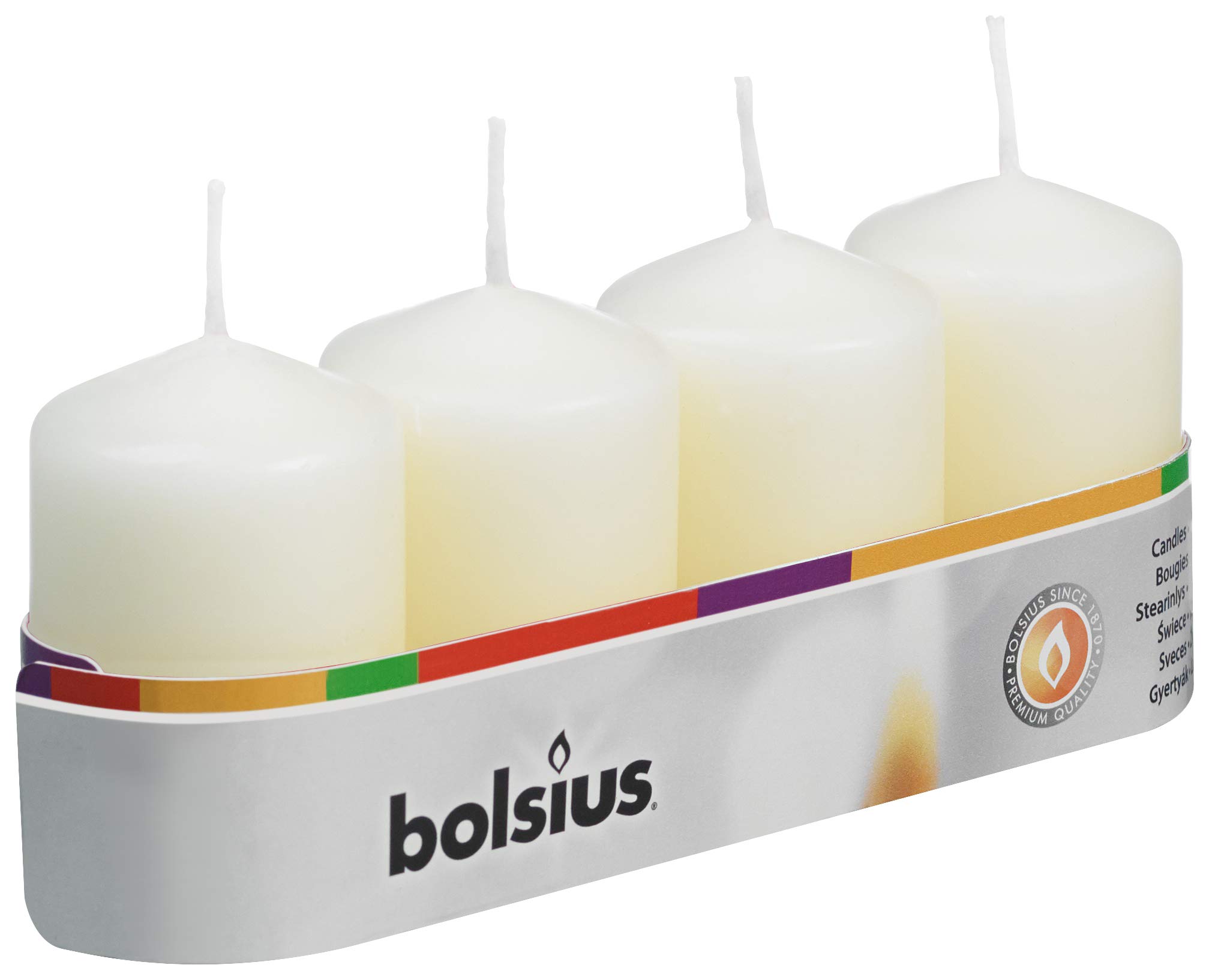 BOLSIUS Ivory Pillar Candles - Set of 4 (2.4 x 1.6 inches) - 60/40mm Premium Wax Candles for Home Decor, Wedding Centerpieces & Romantic Dinner Ambiance