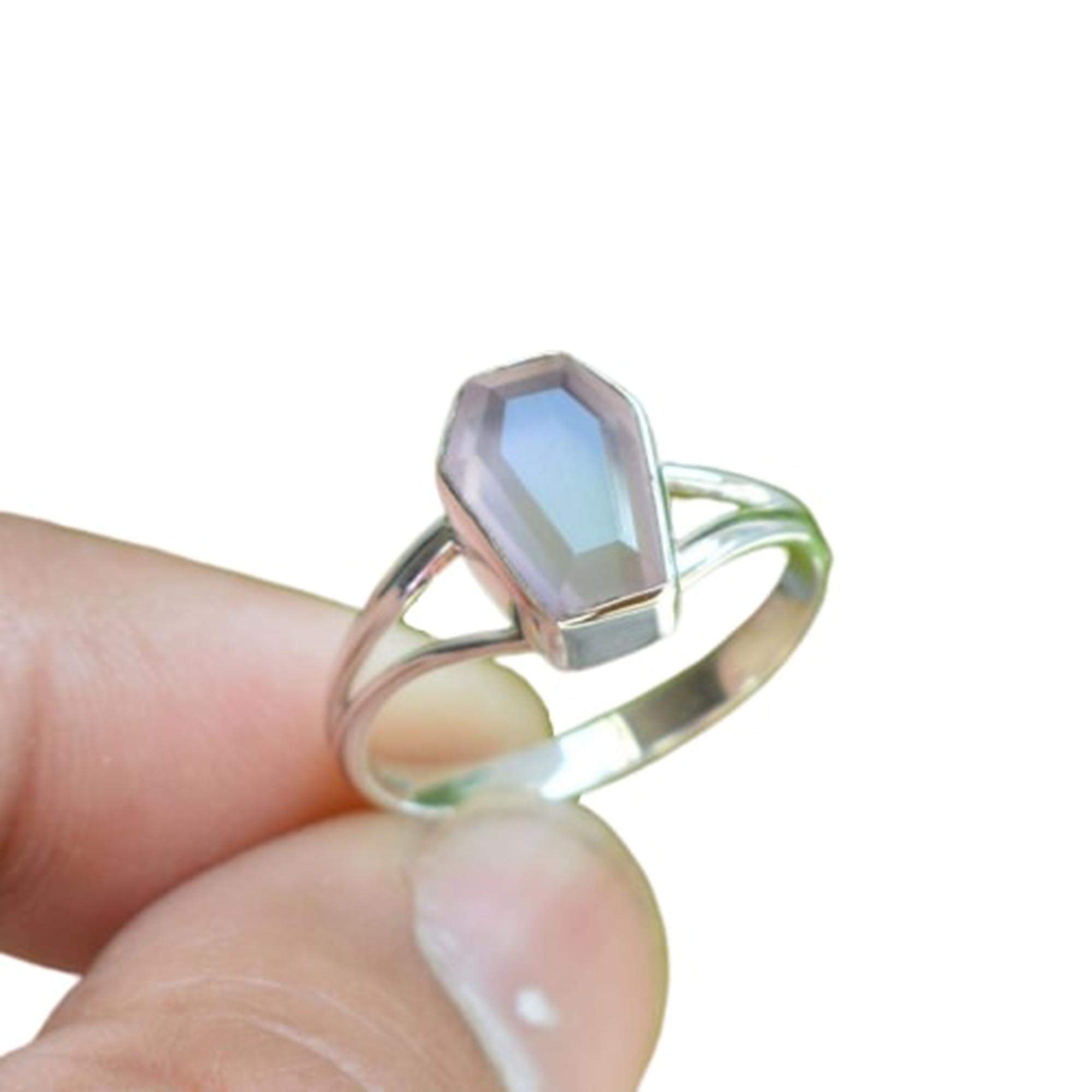 Handmade 925 Sterling Silver Coffin Rose Quartz Ring for Women - Natural Bohemian Jewelry, Thanksgiving & New Year Gift - Perfect for Boho Fashion, Healing Crystal Energy & Special Occasions