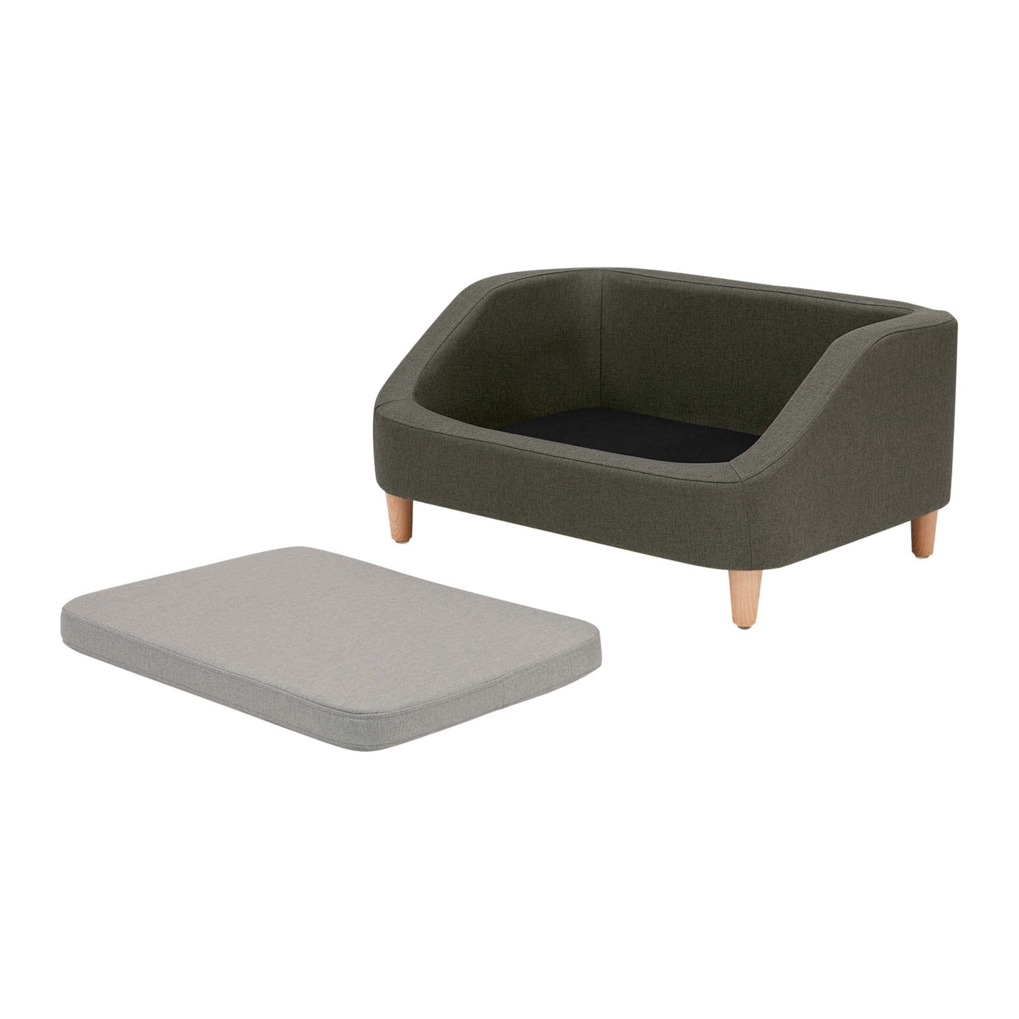 Teamson Pets Bennett 32 Inch Raised Dog Bed with Removable Washable Cushion - Gray Heathered Linen Sofa Style Pet Bed for Cats & Small/Medium Dogs - Perfect for Living Room, Bedroom or Pet Nursery