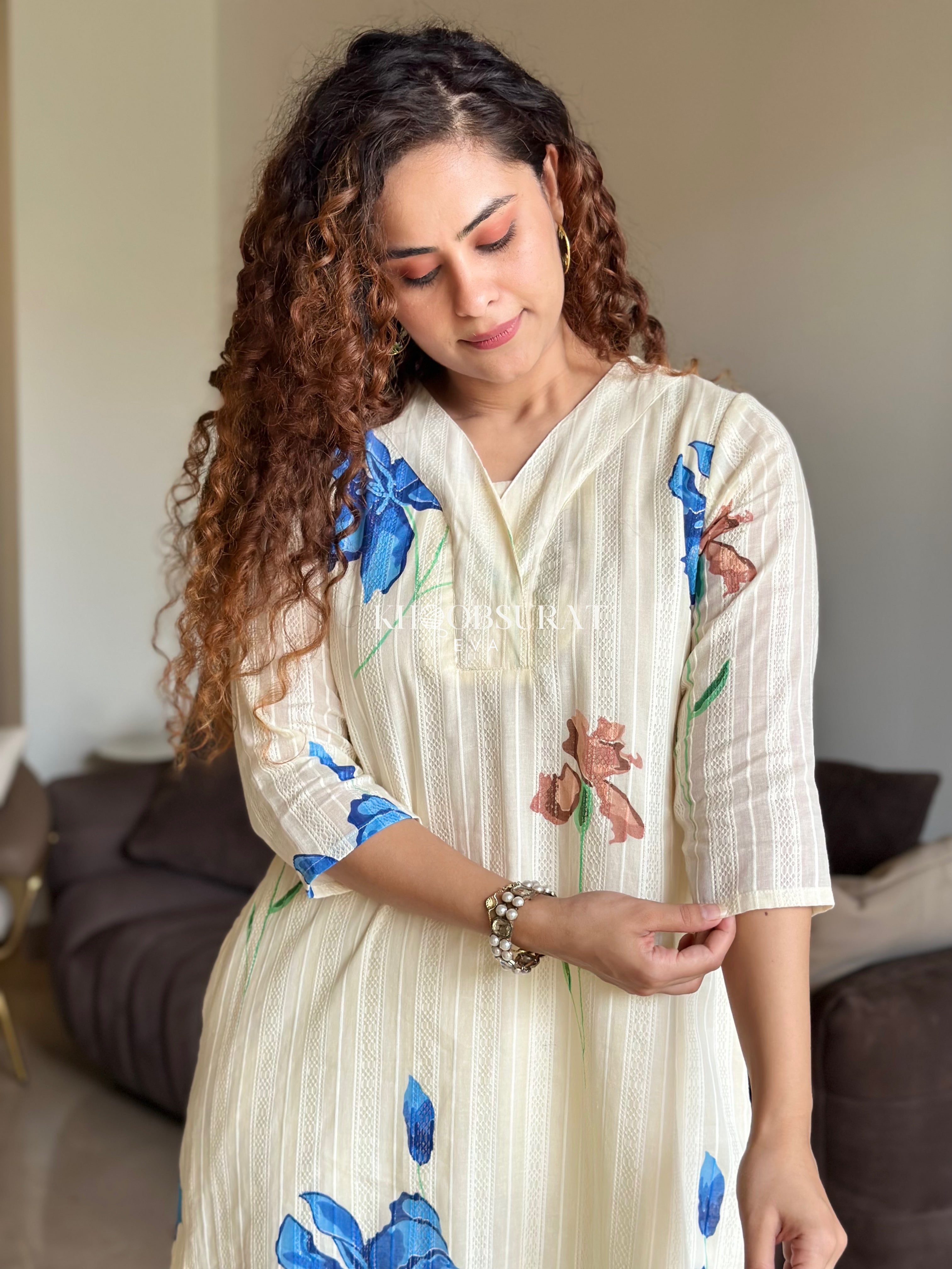 DEVI WHITE BLOOMING FLORAL KURTA SET - Elegant Indian Ethnic Wear for Women | Perfect for Festivals, Weddings & Special Occasions