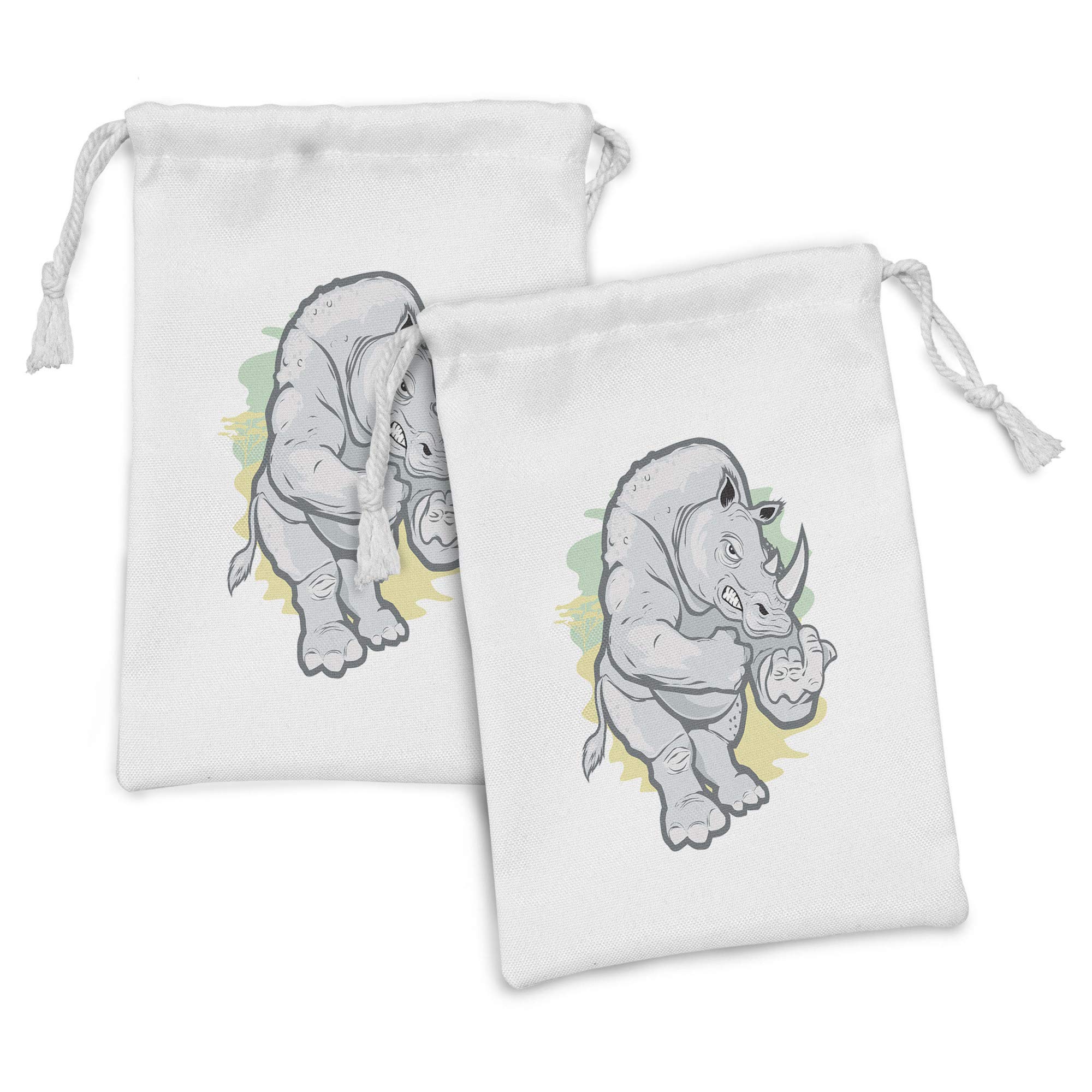 Ambesonne 2-Pack Animal Drawstring Pouches - Funny Cartoon Horned Animal Design in Pastel Colors, 9