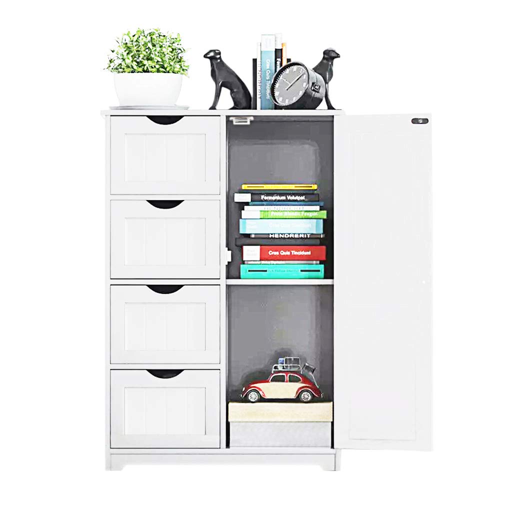 4-Drawer 1-Door White Wooden Storage Cabinet - Bathroom Vanity, Entryway Organizer & Living Room Furniture for Home Decor