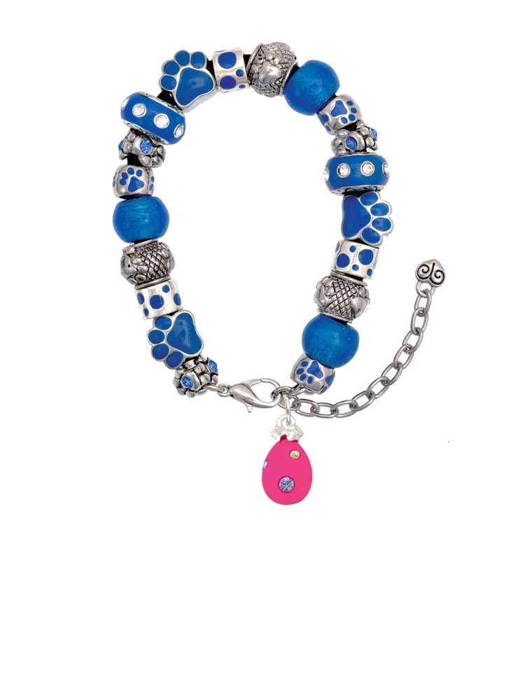 Delight Jewelry Easter Egg Charm with Colorful Crystal Dots - Adjustable Blue Paw Print Bead Bracelet (7