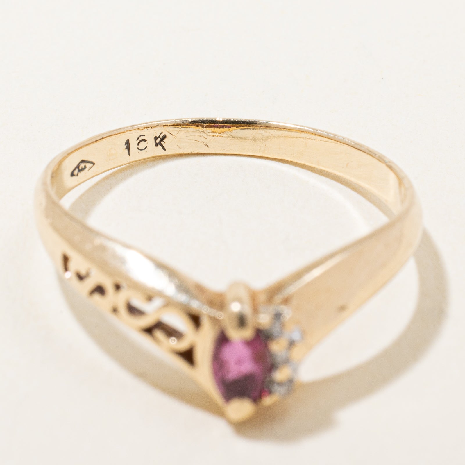 Ruby & Diamond Chevron Ring - 0.15ct Ruby & 0.02ctw Diamond Engagement Ring, Size 6.5, Elegant Wedding Band for Women, Perfect for Anniversary, Valentine's Day & Special Occasions