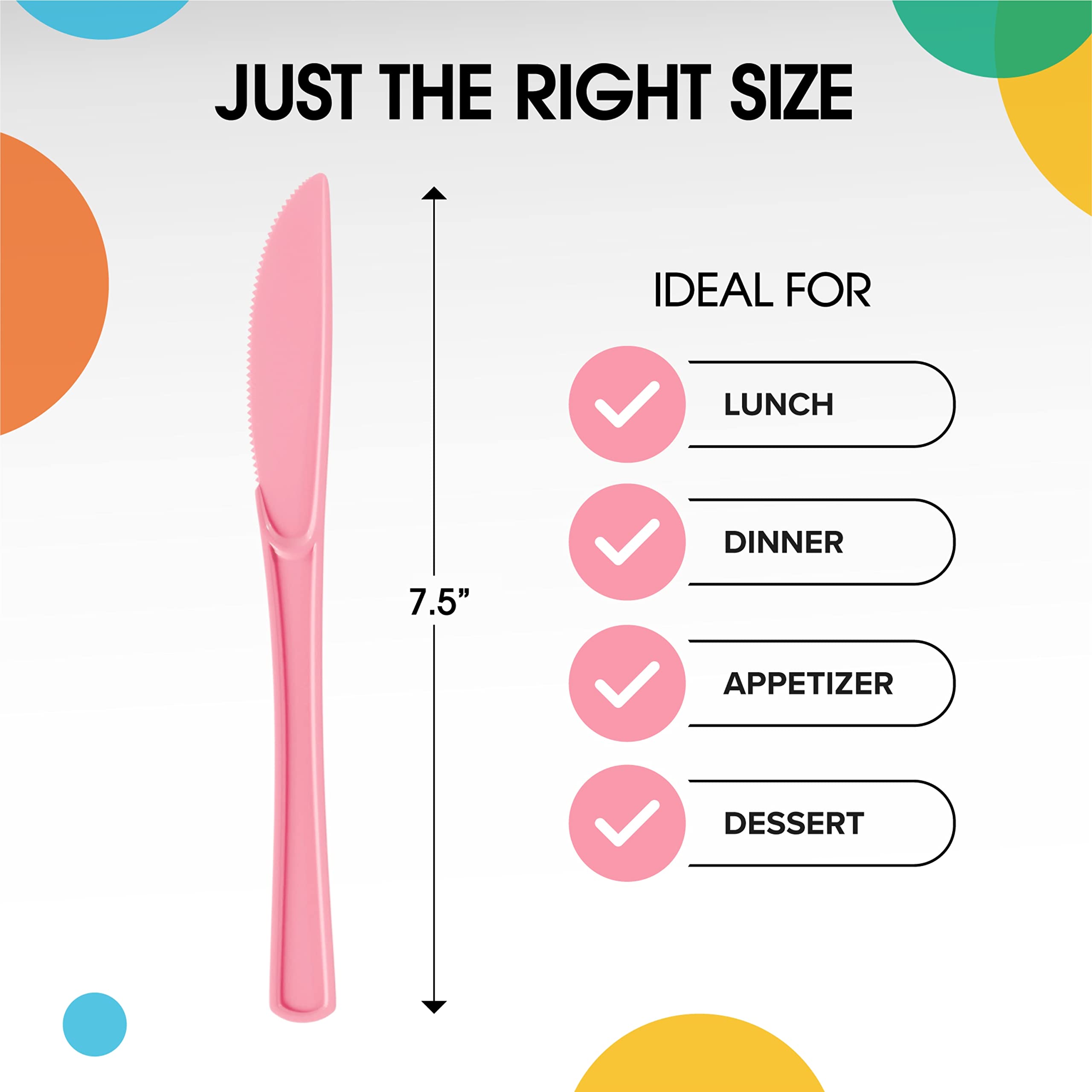 100-Pack Heavy Duty Disposable Pink Plastic Knives - Durable Cutlery Set for Parties, Picnics, BBQs & Catering Events - Bulk Flatware Utensils for Wedding, Birthday & Holiday Tableware Supplies
