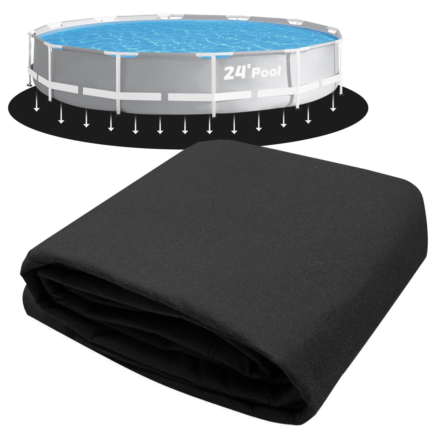 24-Foot Round Pool Pads for Above Ground Pools - Heavy Duty Geotextile Fabric Under Liner Mat, Puncture & Tear Resistant Ground Cover - Extends Pool Liner Life (Black, Fits 12-24FT Pools) - Perfect for Backyard, Inflatable & Metal Frame Pools