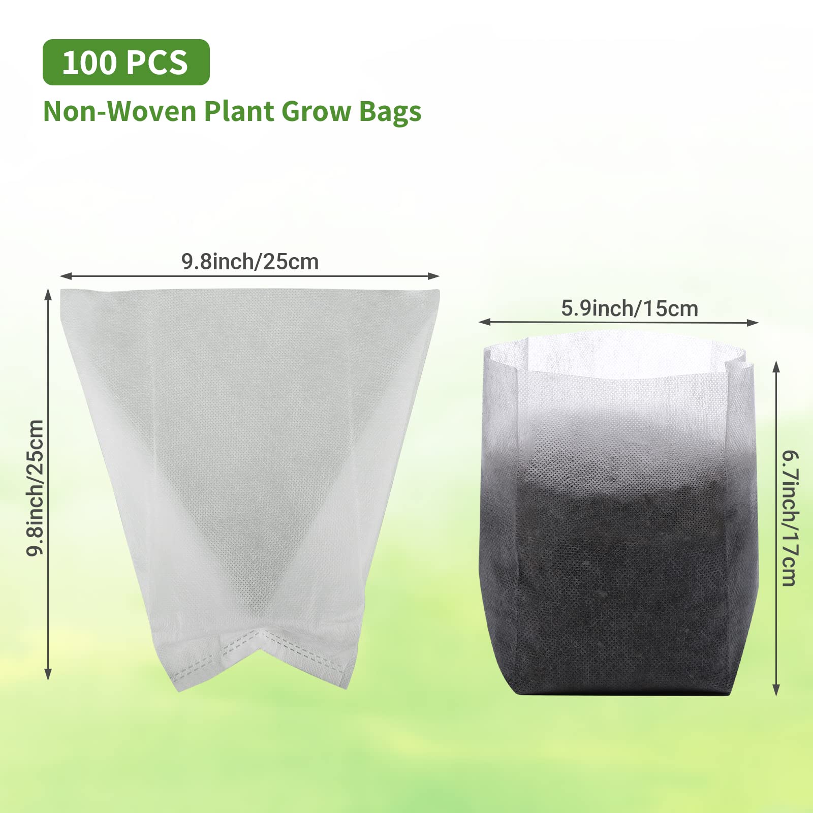 GREANER 100pcs Biodegradable Nursery Bags - 9x9 Inch Non-Woven Fabric Grow Bags for Seed Planting | Thickened Plant Pouches, Flower Seedling Starter Containers | Ideal for Gardening, Greenhouses & Home Planting Projects