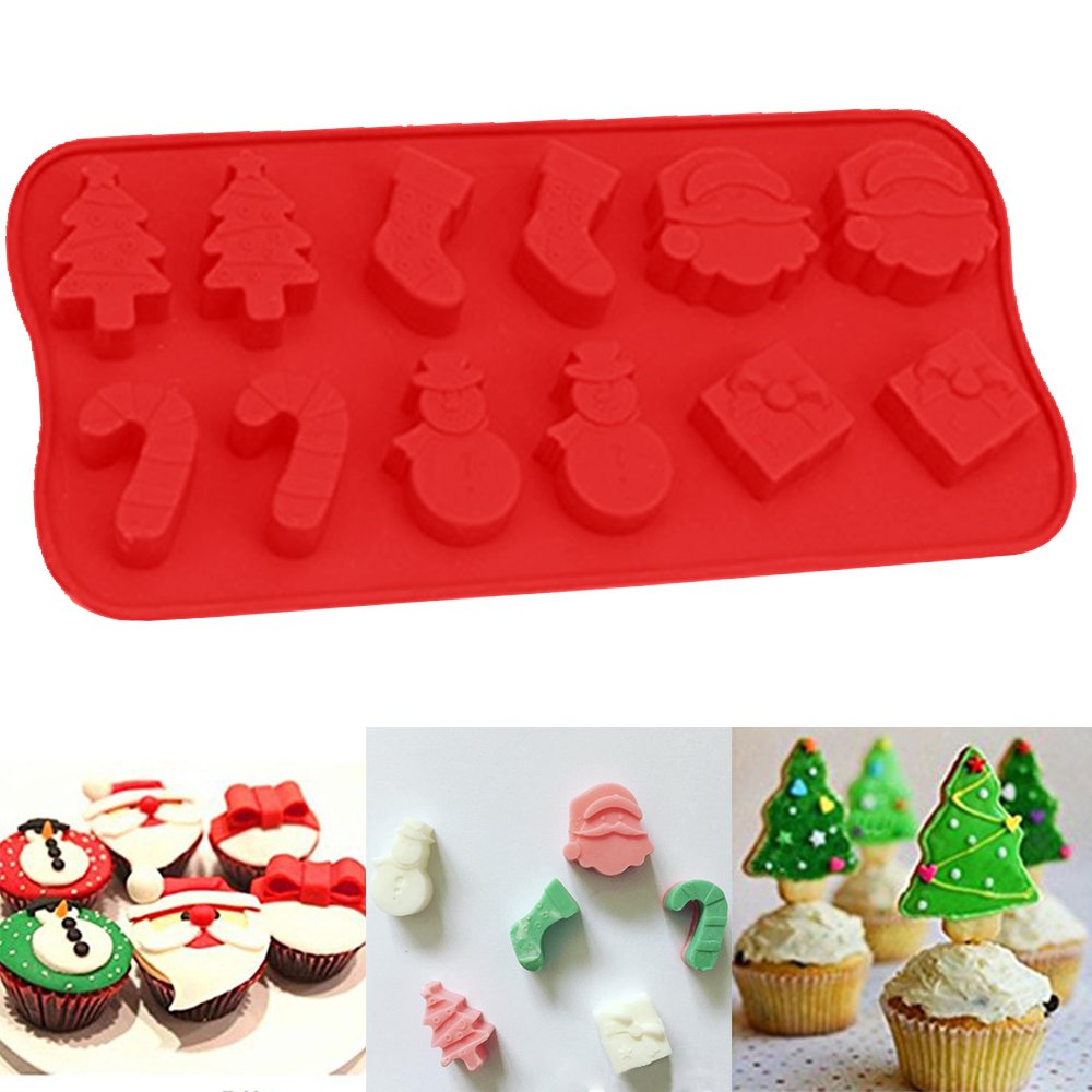 3 Pack Silicone Christmas Candy Molds for Holiday Baking - Reusable Red & Green Chocolate Molds for Cake Decorating, Cookies, DIY Desserts (Christmas Party, Gift Making, Home Baking)