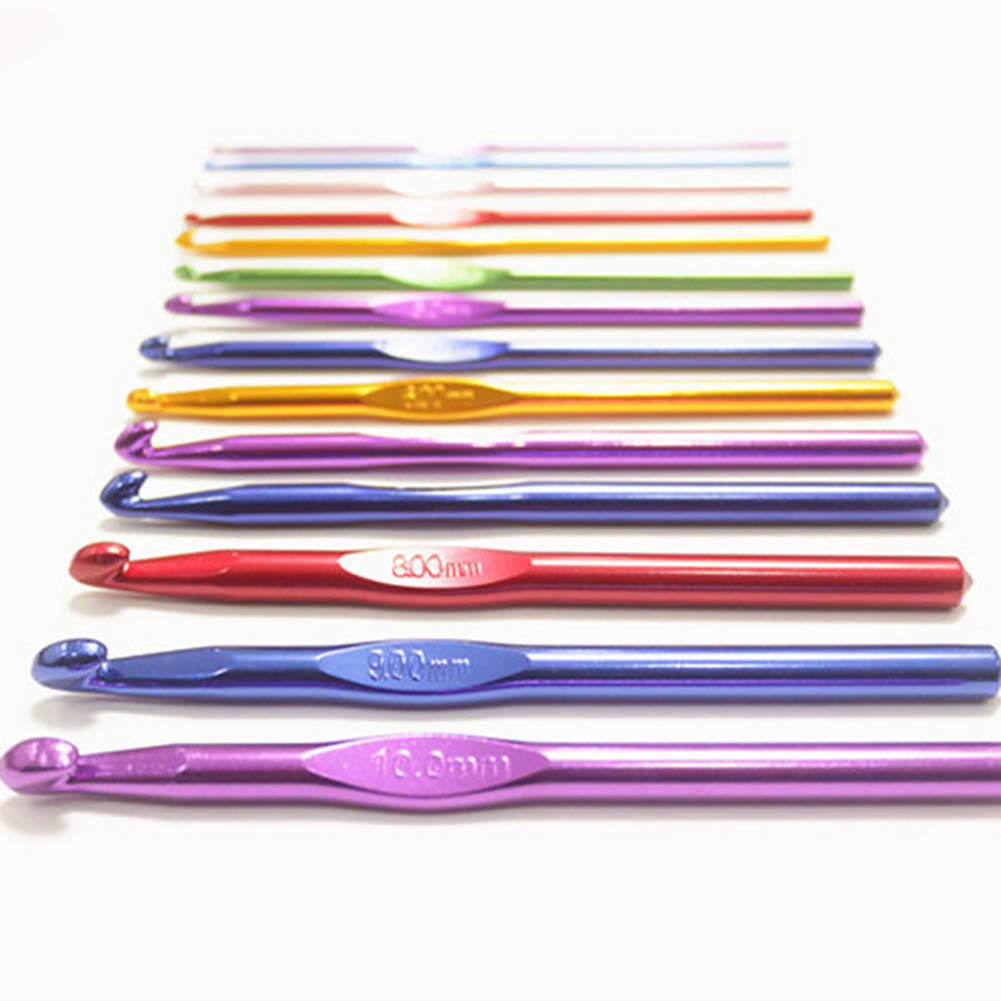 GSHLLO 12-Piece Aluminum Crochet Hooks Set - Ergonomic Knitting Needles for Yarn Weaving & Craft Projects | Perfect for Beginners & Professional Knitters