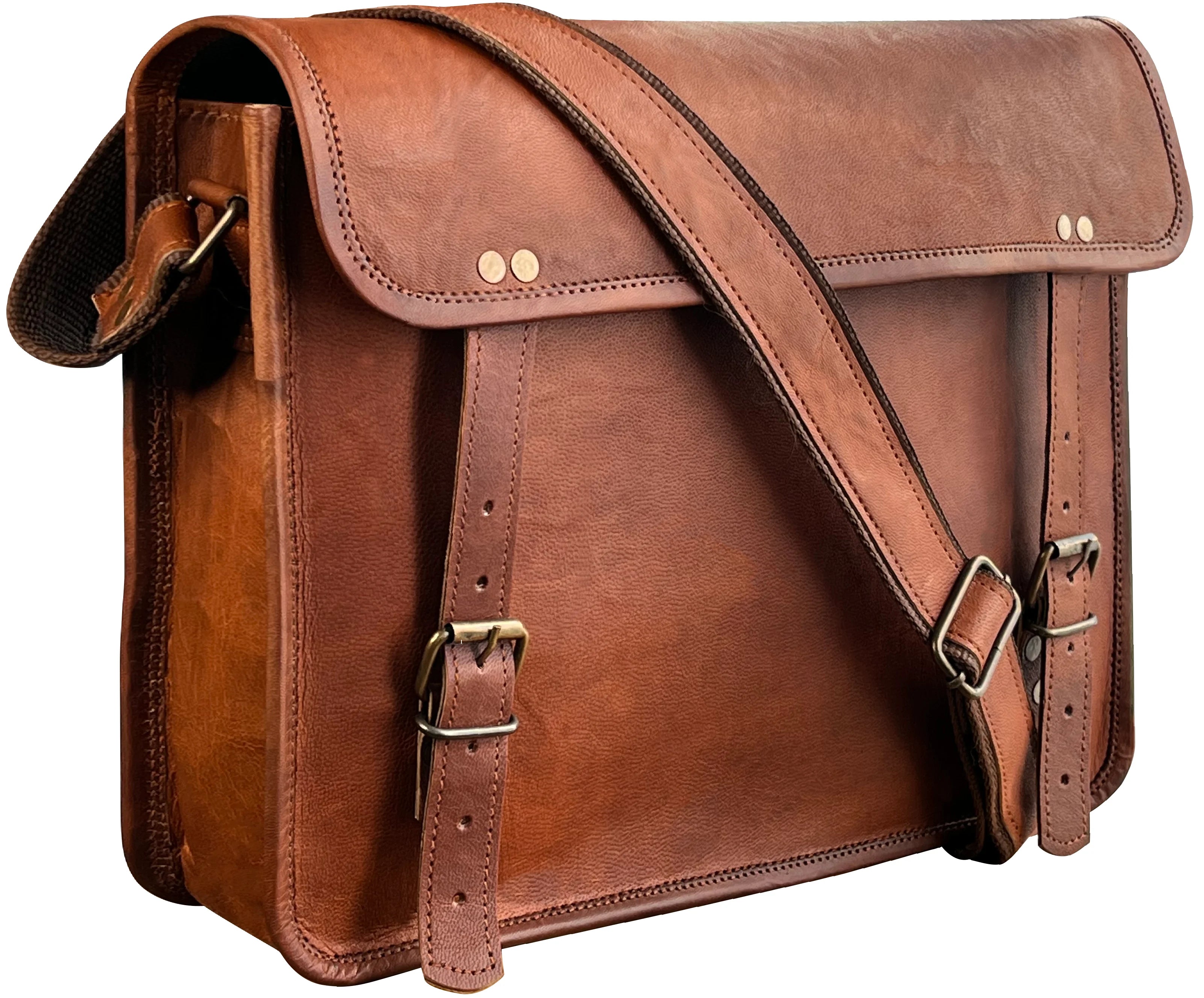 Premium Genuine Leather Laptop Messenger Bag for 14 Inch Notebook - Business, Work & Travel - Perfect for Professionals, Students & Commuters