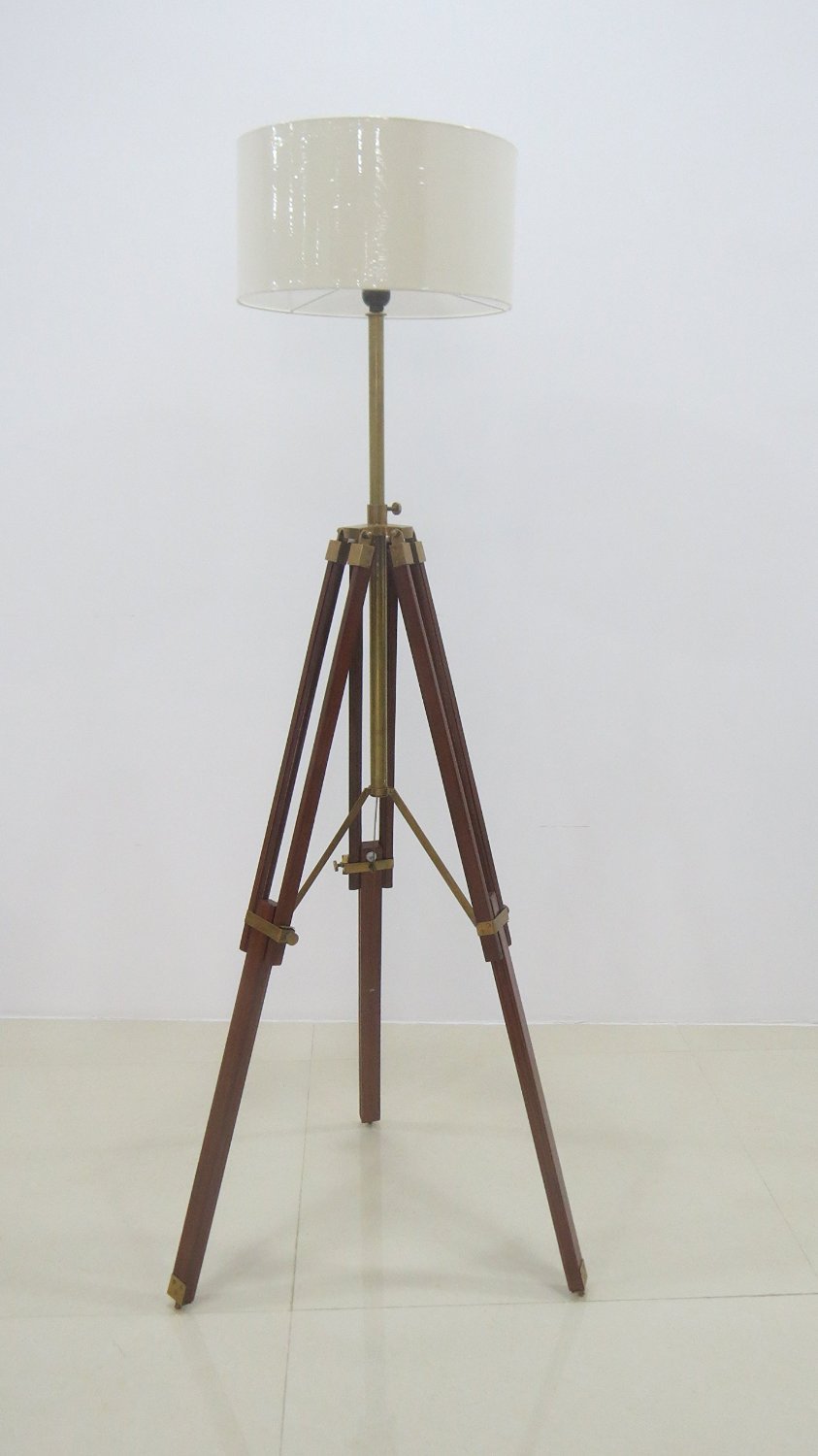 Surveyor Tripod Floor Lamp - Adjustable Height Cherry Wood Standing Lamp for Living Room, Bedroom & Office - Modern Lighting for Home Decor & Reading