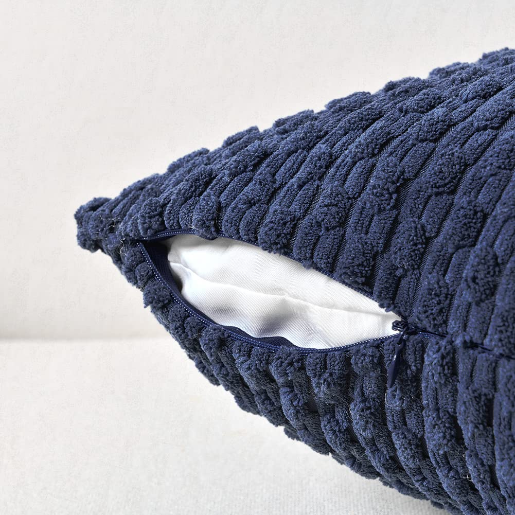 2 Pack Navy Blue Decorative Throw Pillow Covers 18x18 Inch (45x45 cm) - Soft Plush Corduroy Cushion Cases for Couch, Bed & Sofa - Modern Farmhouse Boho Home Decor - Perfect for Living Room, Bedroom & Cozy Home Styling