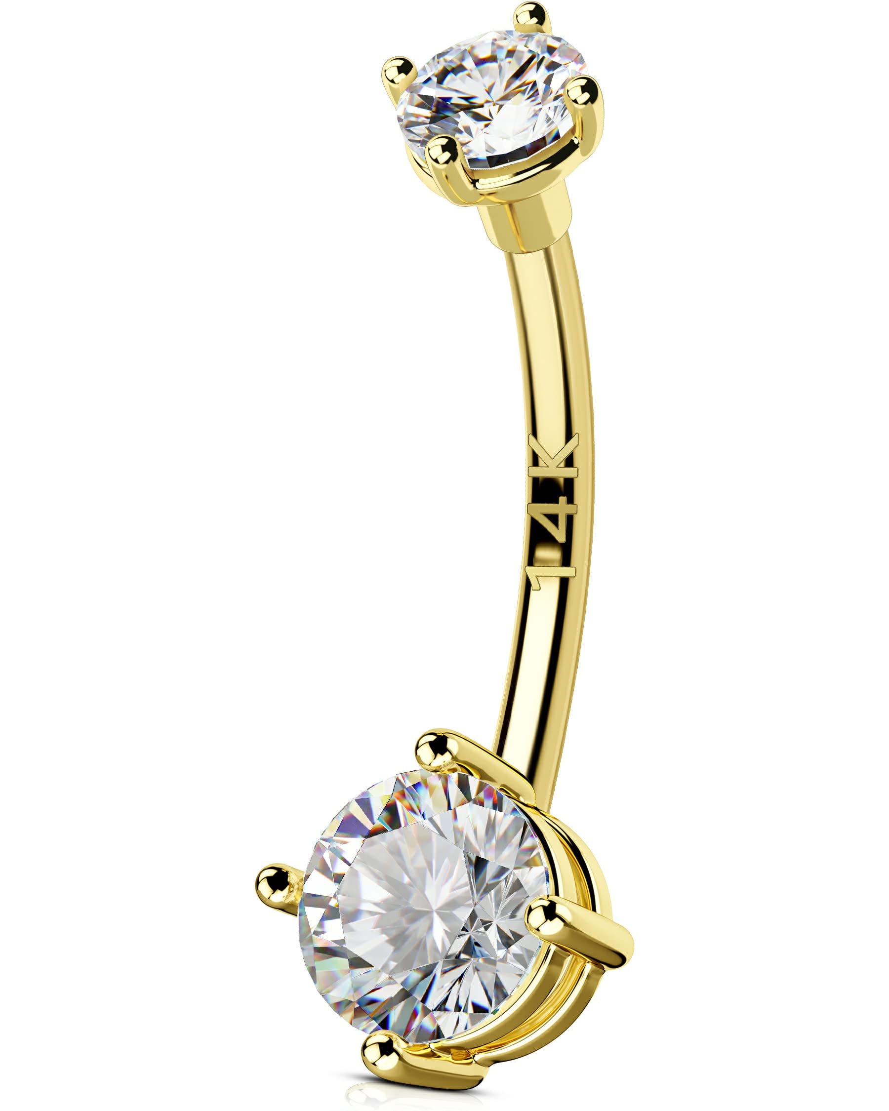 14K Solid Gold Belly Button Rings for Women & Men - Shiny Clear CZ Navel Piercing Jewelry | Long Lasting Belly Rings for Everyday Wear, Parties & Beach Outfits