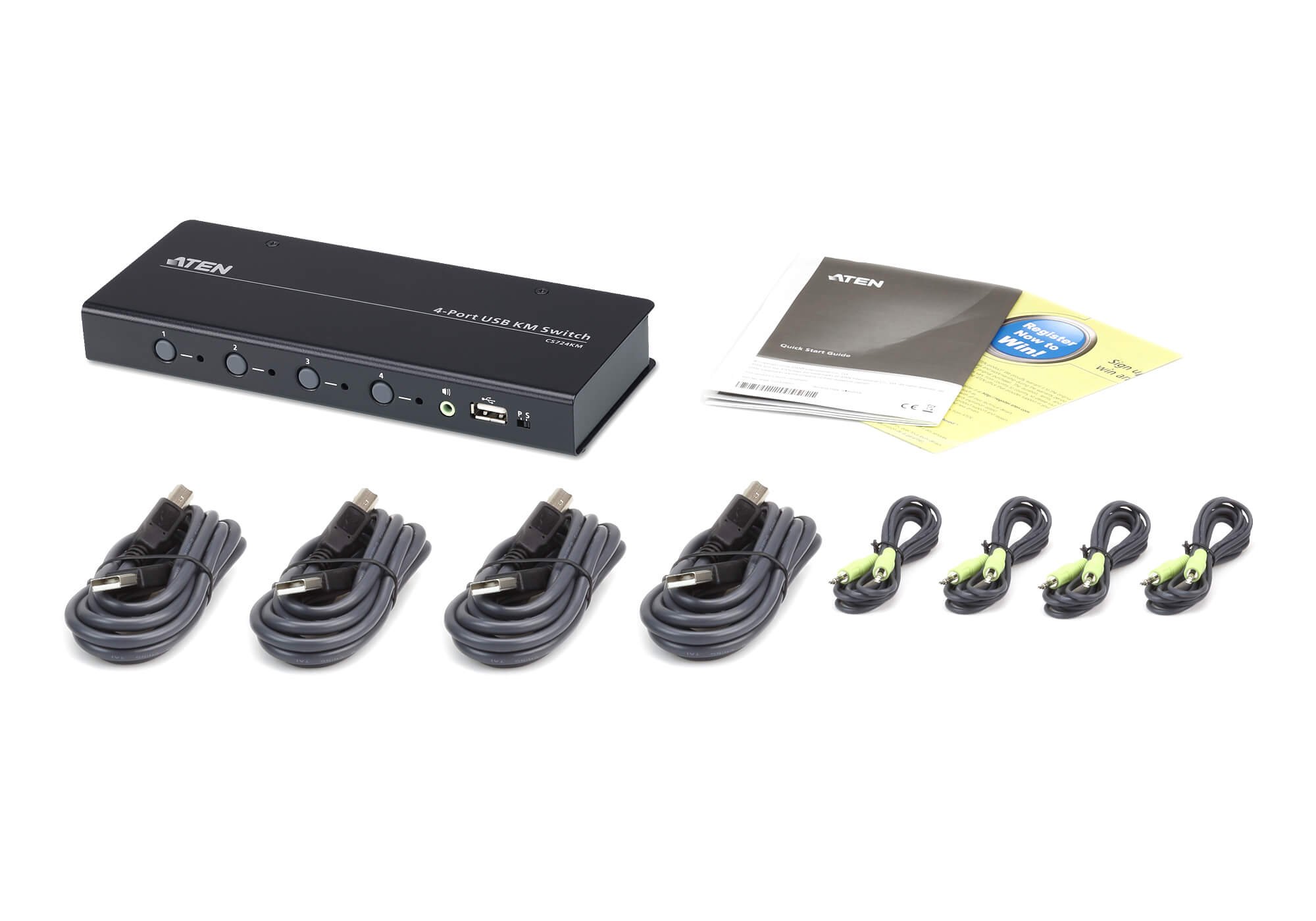 Aten CS724KM 4-Port USB KVM Switch for PC & Mac - Seamless Keyboard Mouse Sharing Between 4 Computers, Ideal for Home Office & Multi-Device Workspace