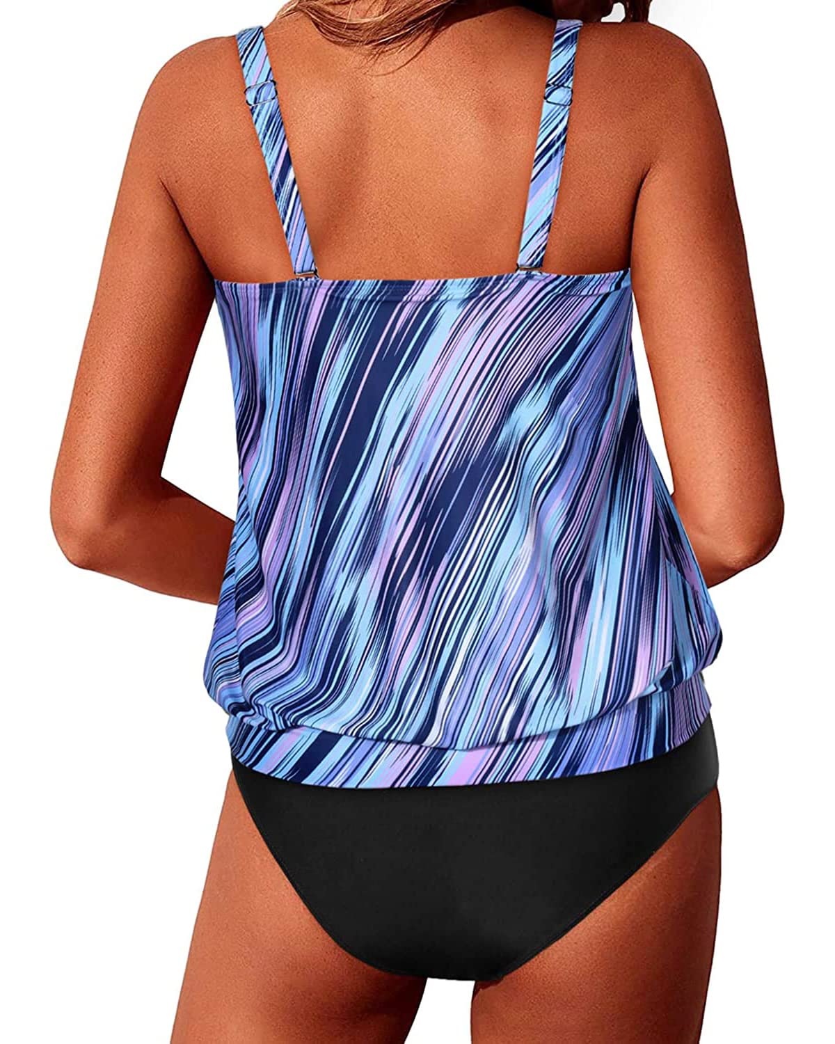 Yonique Women's Two Piece Blouson Tankini Swimsuits - Modest Loose Fit Bathing Suits for Beach, Pool & Vacation | Comfortable Swimwear for Summer