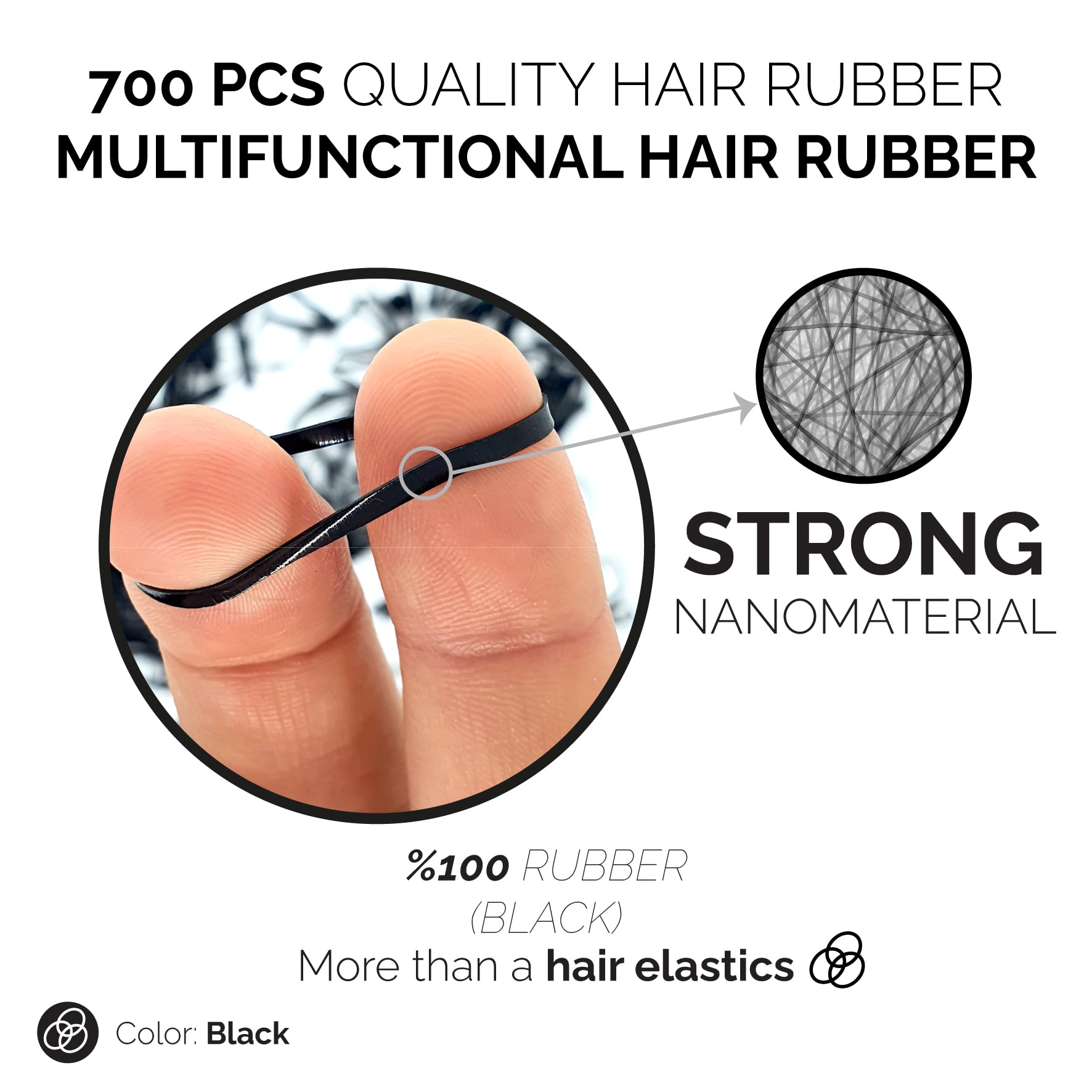 700 PCS Black Hair Ties No Metal, Gentle Elastic Hair Bands for Women & Girls - Bulk Hair Elastics for Ponytail, Braids, Workout, School & Daily Use