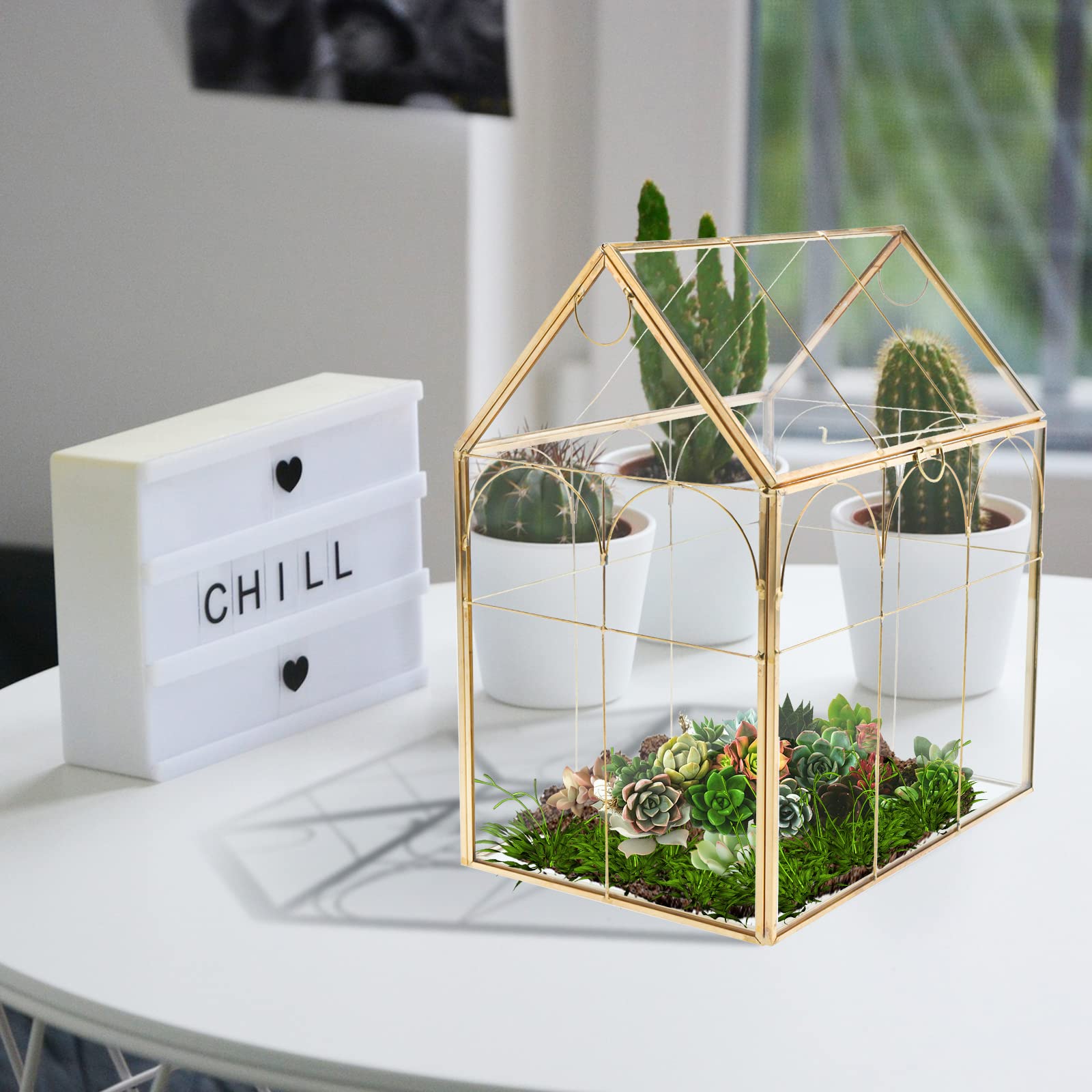 HighFree Geometric Glass Terrarium with Lid - 10.6 x 6.1 x 8.7 Inch Gold Succulent Planter for Cacti, Air Plants & Snails - Modern Tabletop Mini Garden for Home, Office Decor & Gift Ideas