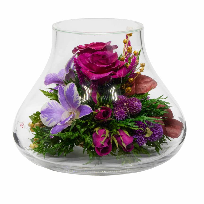 Luxury Preserved Orchid Arrangement in Glass Vase - Long Lasting Silk Flowers for Anniversary, Wedding, Corporate Gifts - Perfect for Home Decor, Office Centerpiece & Special Occasions