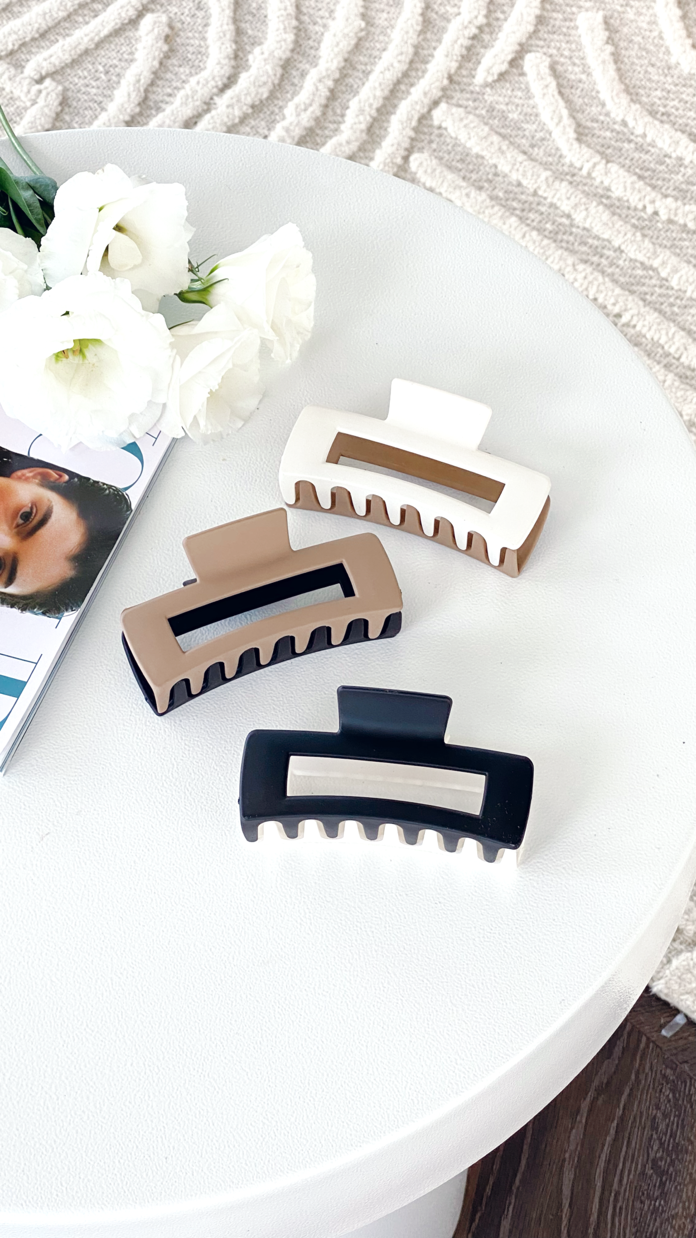 Lily Two Tone Rectangle Hair Clip - Tan & Black Hair Accessory for Women & Girls - Perfect for School, Work & Everyday Styling