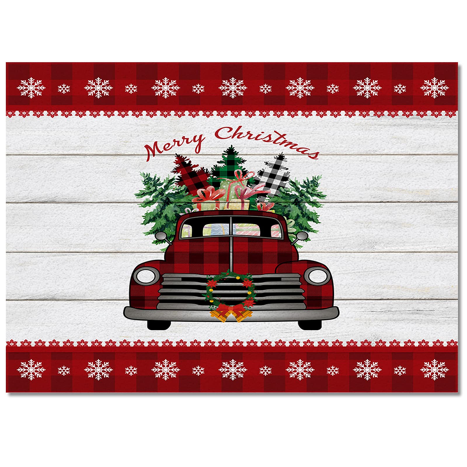 Non-Slip Absorbent Christmas Truck Design 4x6 Feet Area Rug with Red Border & Snowflakes - Soft Floor Mat for Living Room, Bedroom, Kitchen & Entryway | Perfect Holiday Home Decor & Cozy Gift Idea
