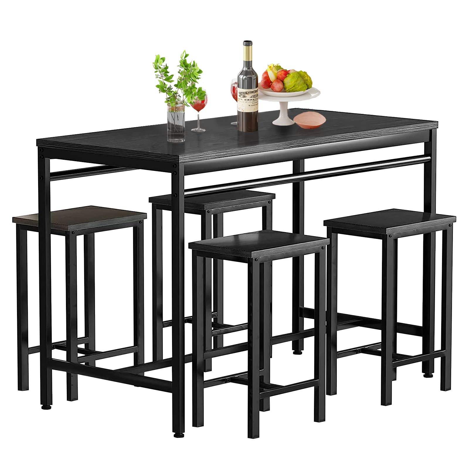 Recaceik 5-Piece Counter Height Dining Table Set with 4 Stools - Modern Kitchen Bar Table & Chairs for Breakfast Nook, Small Space Dining, Pubs & Home Decor - Perfect for Apartments, Condos & Compact Living Spaces