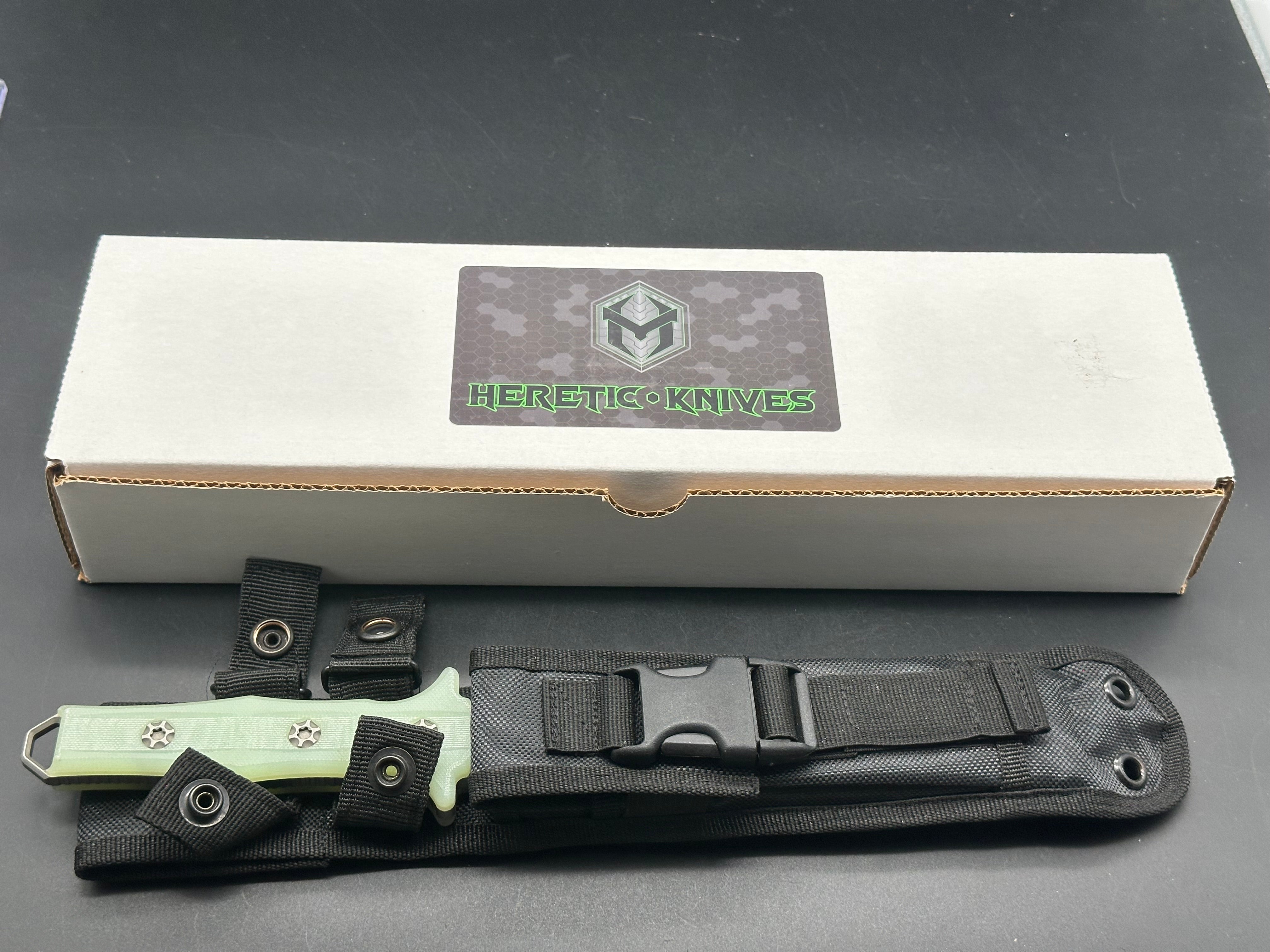 Heretic Knives Nephilim Fixed Blade Knife - Premium Natural Jade G10 Handle - Tactical Survival, Outdoor Camping & Hunting EDC Tool