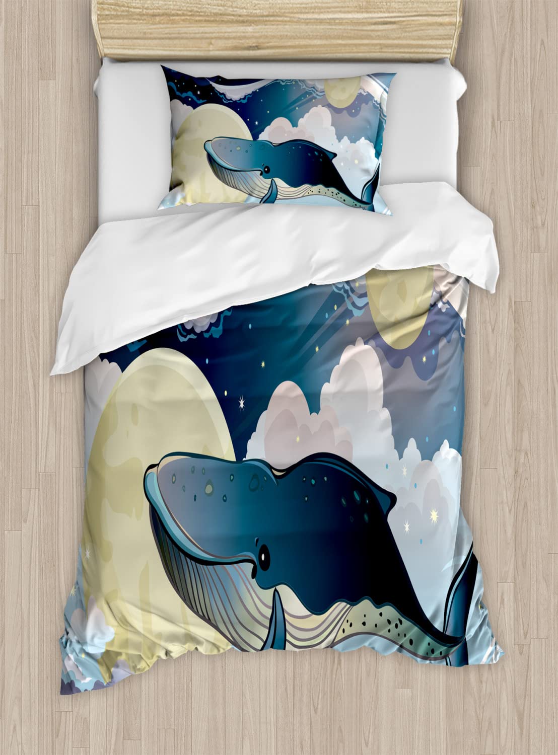 Ambesonne Cartoon Duvet Cover Set - Modern Bohemian Fish & Night Sky Design, 2-Piece King Size Bedding with Pillowcases | Perfect for Bohemian Bedroom Decor & Unique Gift Ideas