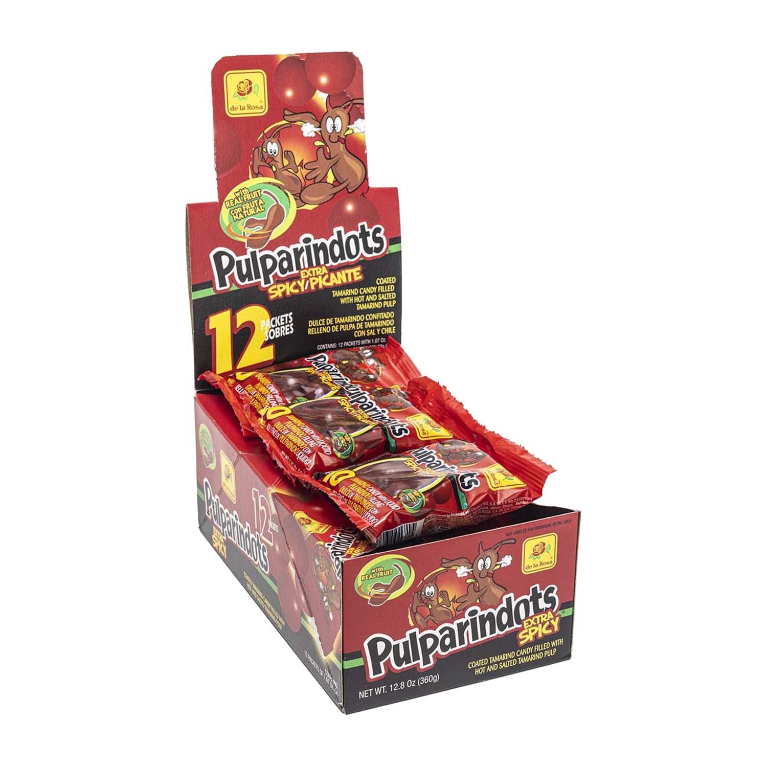 De La Rosa Pulparindo Dots Extra Spicy Tamarind Candy | 12 Count Box | Perfect for Parties, Movie Nights & Office Snacks