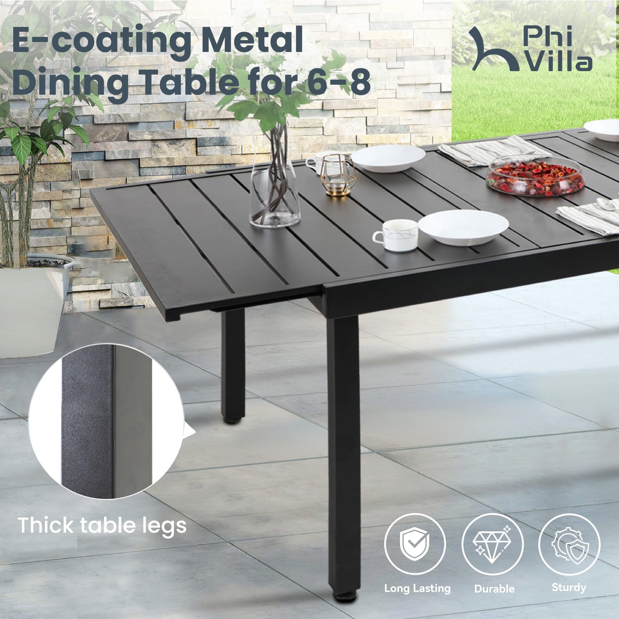 PHI VILLA 9-Piece Outdoor Patio Dining Set with 8 Swivel Padded Chairs & 1 Extendable Table - Weather-Resistant Blue Garden Furniture for 6-8 People - Perfect for Backyard BBQs, Poolside Dining & Outdoor Entertaining