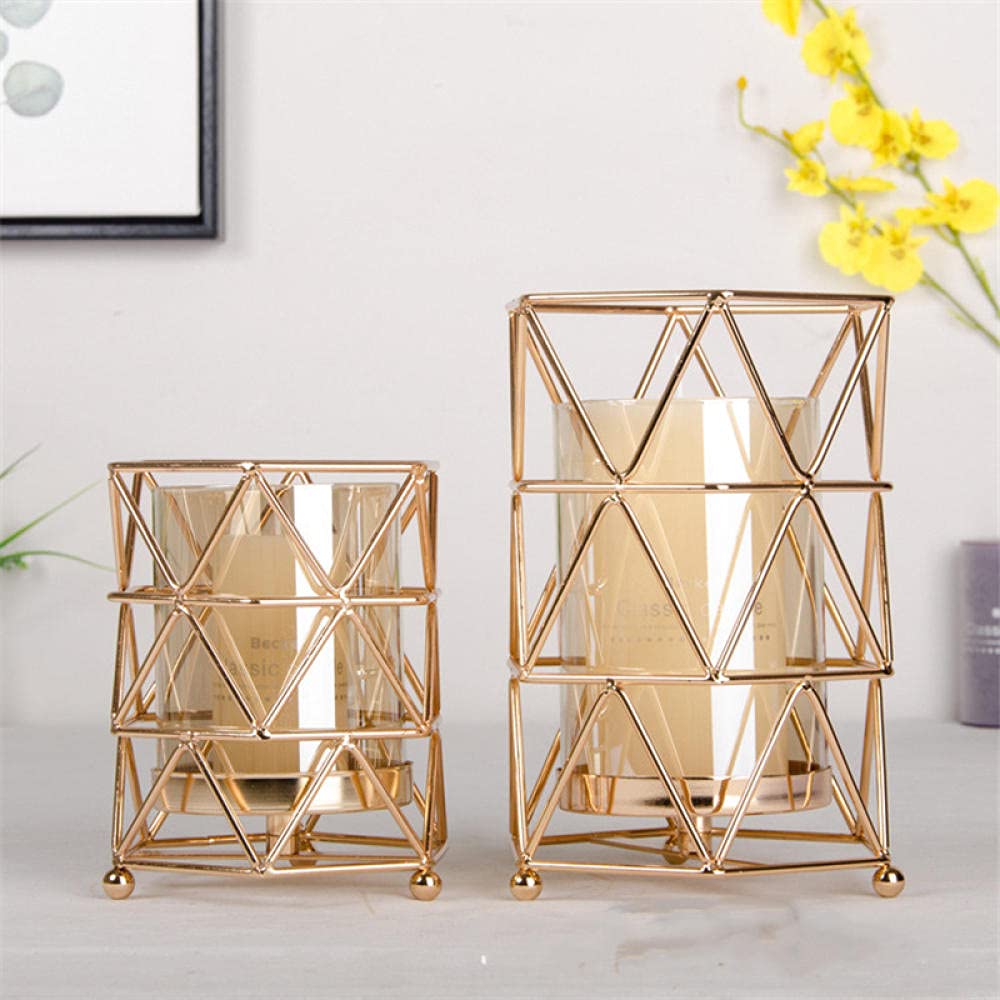 ZDMM European Golden Iron Geometric Candle Holder - Romantic Crystal Candlestick for Home Decor, Dining Table Centerpiece, Wedding & Party Decoration