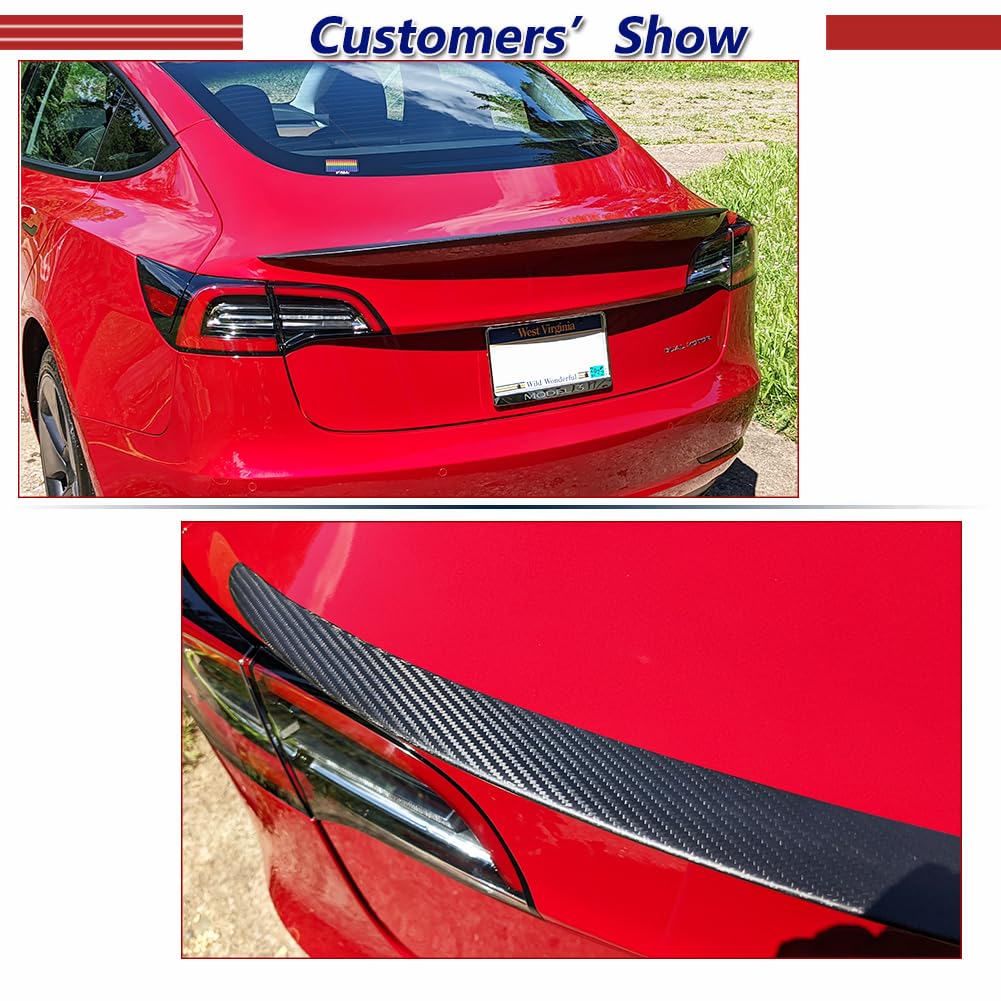 Premium Real Carbon Fiber Rear Trunk Spoiler for Tesla Model 3 (2017-2023) - Matte Black OEM Style Wing | Enhance Aerodynamics & Sporty Look | Perfect for Car Enthusiasts & Performance Upgrades