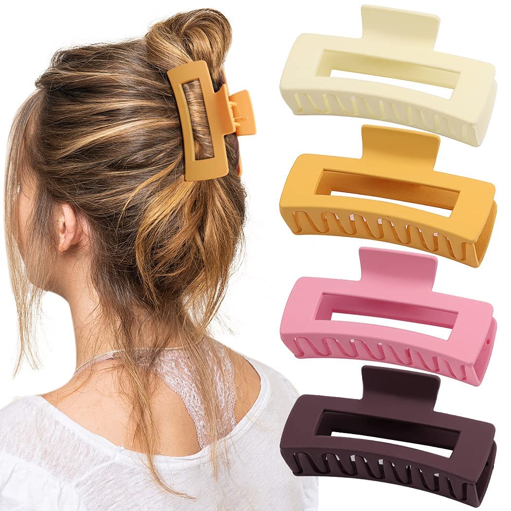 APSAMBR 4-Pack Matte Rectangular Hair Claw Clips for Women - Large Hair Clips for Thick Hair, Non-Slip Grip, Fashion Hair Accessories - Perfect for Work, Gym, and Everyday Styling