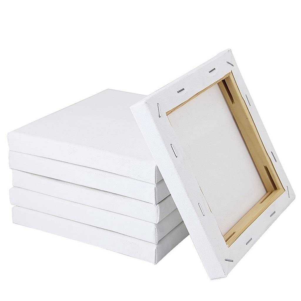 10-Pack 15cm White Blank Mini Stretched Canvas Boards for Acrylic & Oil Painting - Cotton+Wood Artist Canvas for DIY Art Projects - Perfect for Beginners, Kids Crafts & Home Decor