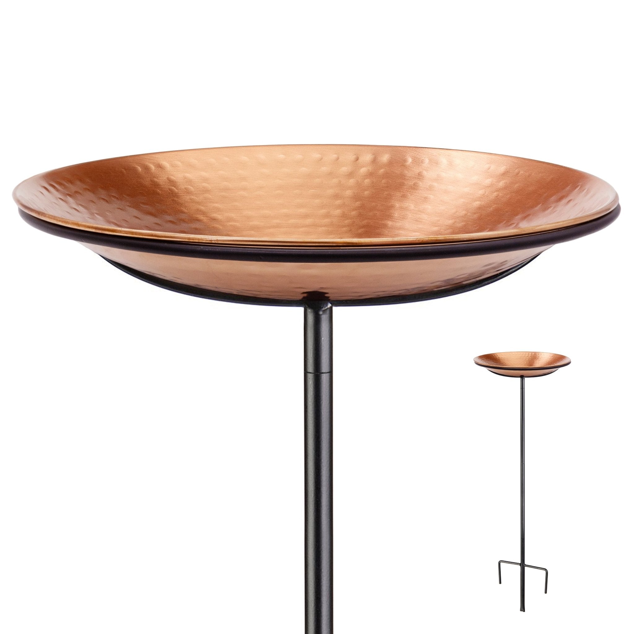 13.5” Copper Bird Bath with Garden Pole - Matte Finish Outdoor Decoration for Garden, Patio & Yard | Durable Weather-Resistant Birdbath for Attracting Wild Birds