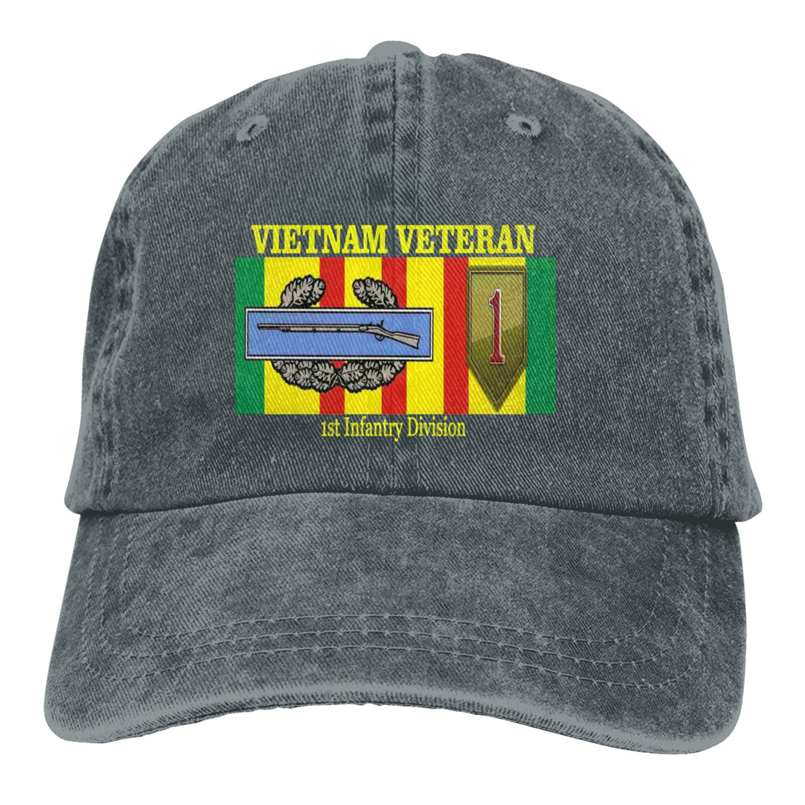 Vietnam Veteran 1st Infantry Division CIB Unisex Denim Dad Hat - Military Cowboy Style Cool Cap for Men & Women - Perfect for Outdoor Activities, Patriotic Events & Casual Wear
