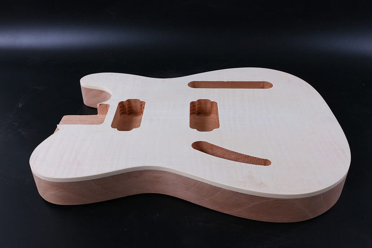 Premium Mahogany Flame Maple Veneer Electric Guitar Body Blank - Unfinished HH Pickups for Custom DIY Guitar Builds | Perfect for Rock, Blues & Metal Performances