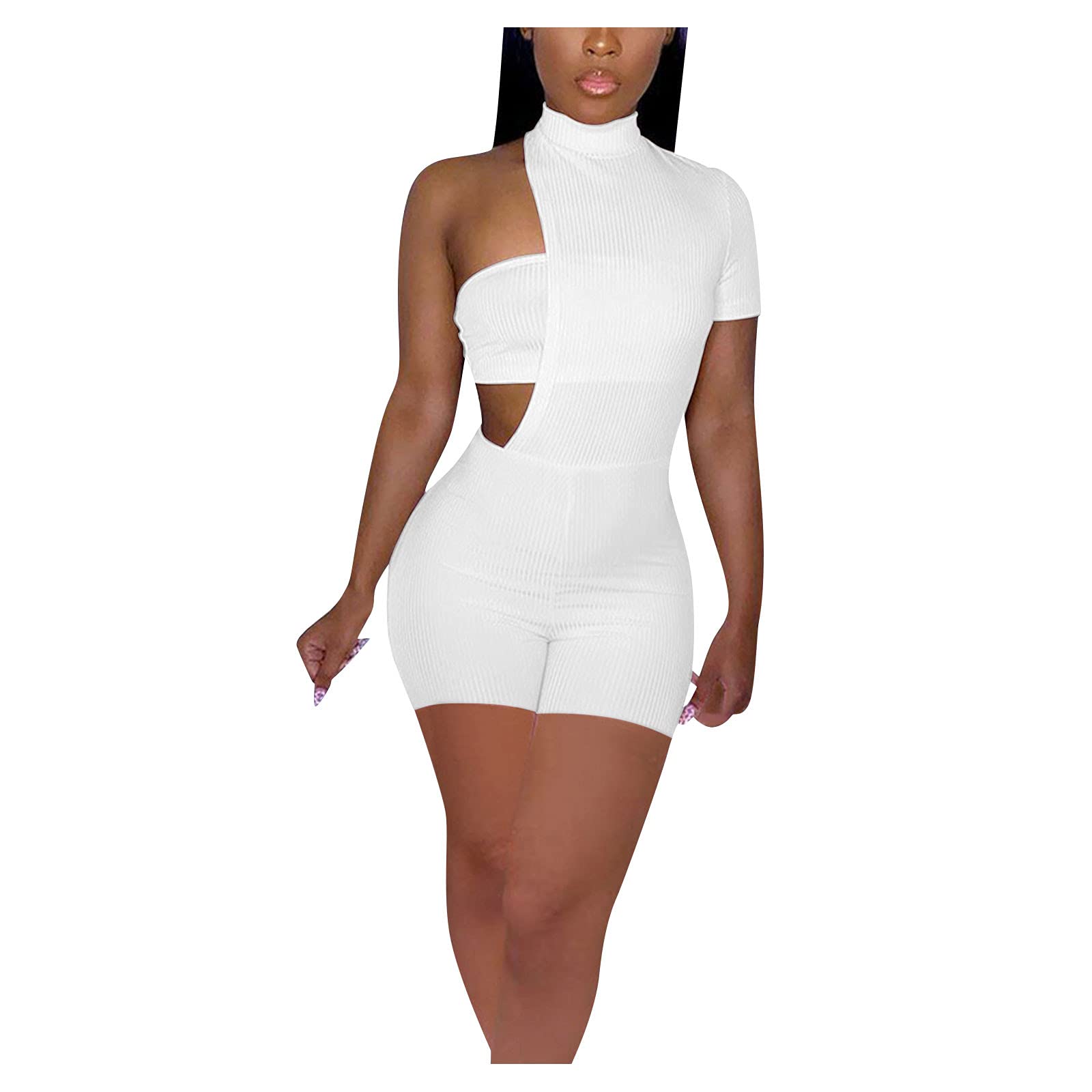 Asymmetrical Women's Jumpsuit Matching Set - Neon Solid Color Two-Piece Outfit for Women (White, Size S) | Trendy Casual Wear for Parties, Dates & Summer Vacations
