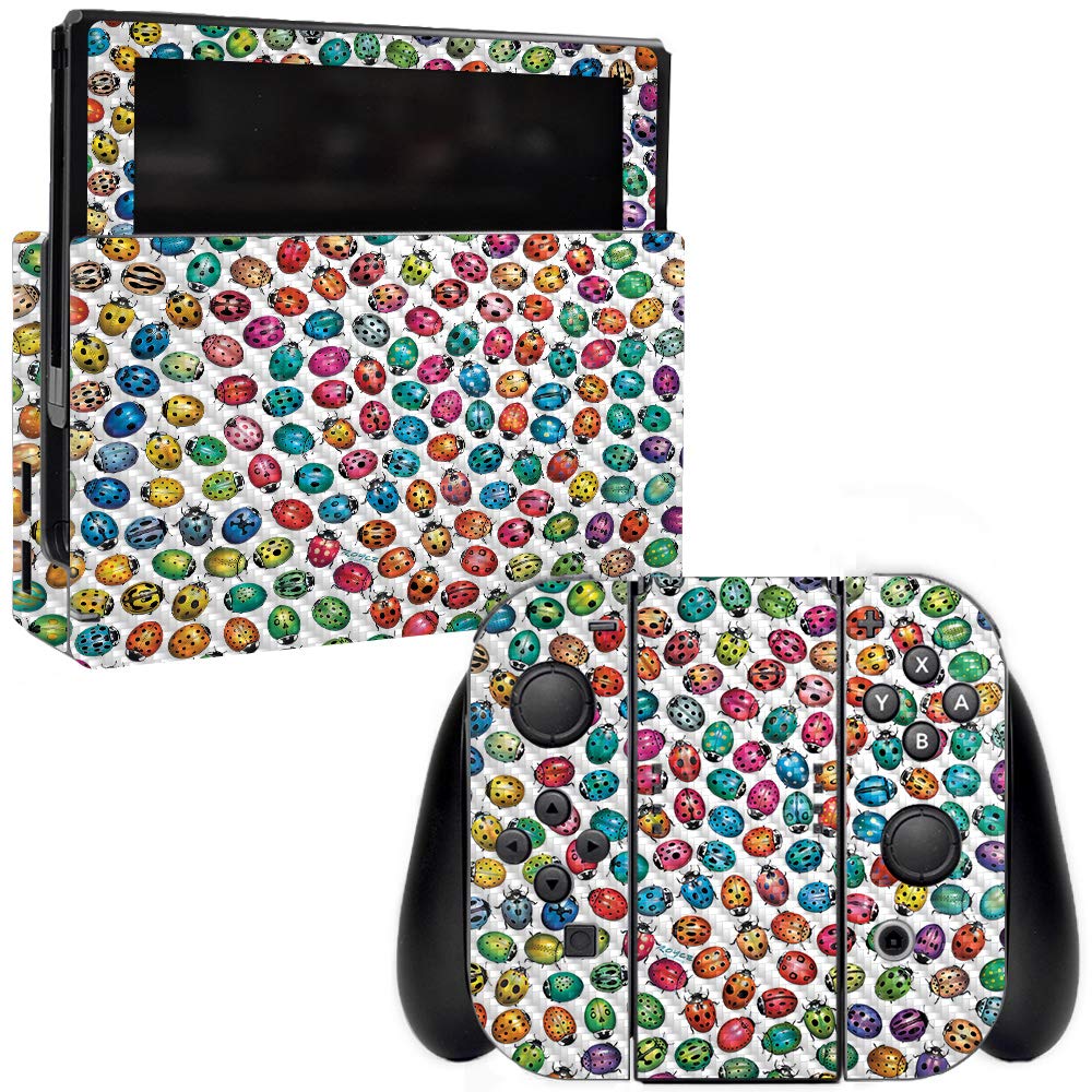 Premium Carbon Fiber Skin for Nintendo Switch - Color Bugs Design | Durable Protective Cover with Textured Finish | Easy to Apply & Remove | Made in USA | Perfect for Gaming, Travel & Style Protection