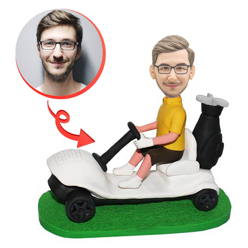 Custom Personalized Man Driving Golf Cart Bobblehead - Fun Golf Enthusiast Gift for Office Desk, Man Cave & Car Dashboard Decoration