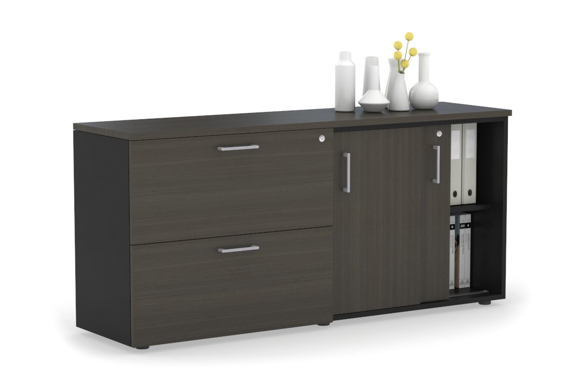 2-Door Sliding Credenza with 2-Drawer Lateral File Cabinet - Modern Office Storage Solution for Home & Business Workspaces
