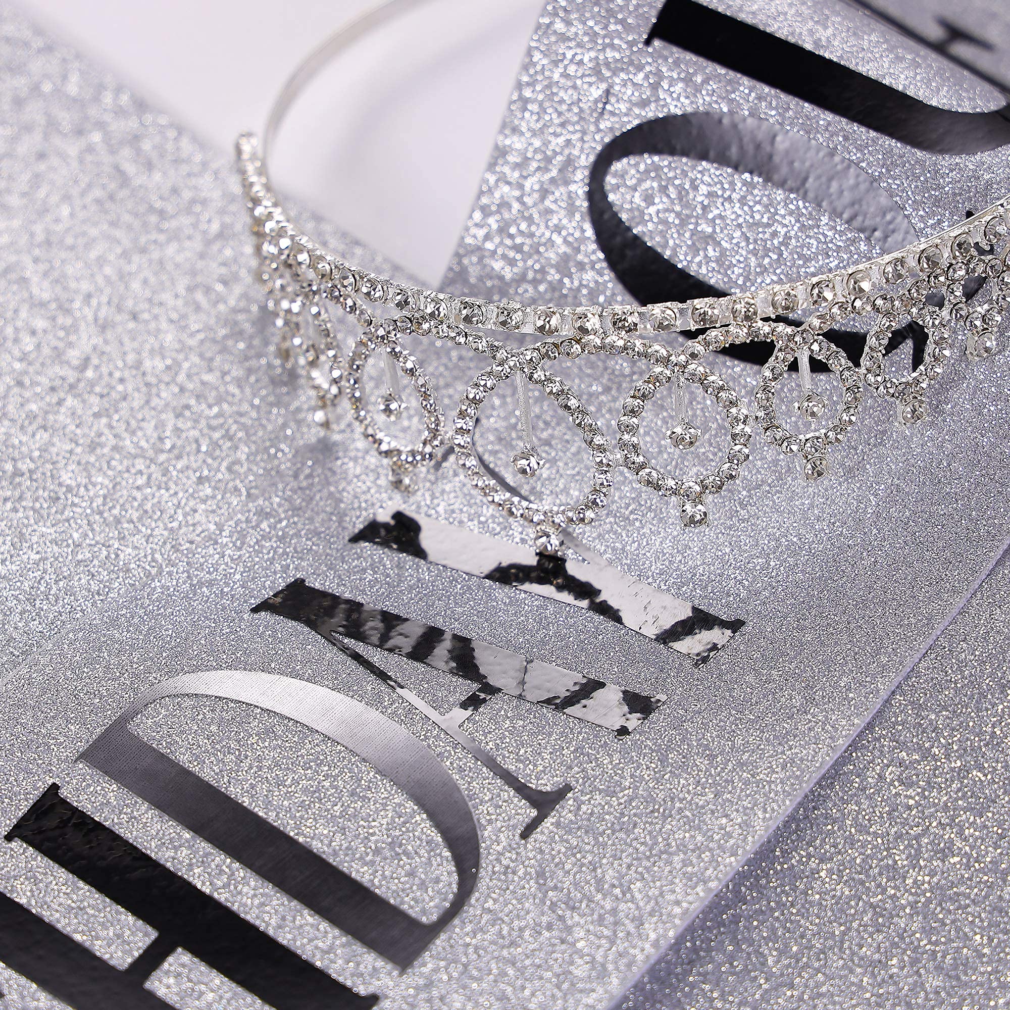 Elegant Silver Crystal Tiara & Birthday Sash Set for Women - Sparkling Crown with Combs & Satin Sash - Perfect for Birthday Parties, Bachelorette, Bridal Showers & Special Occasions